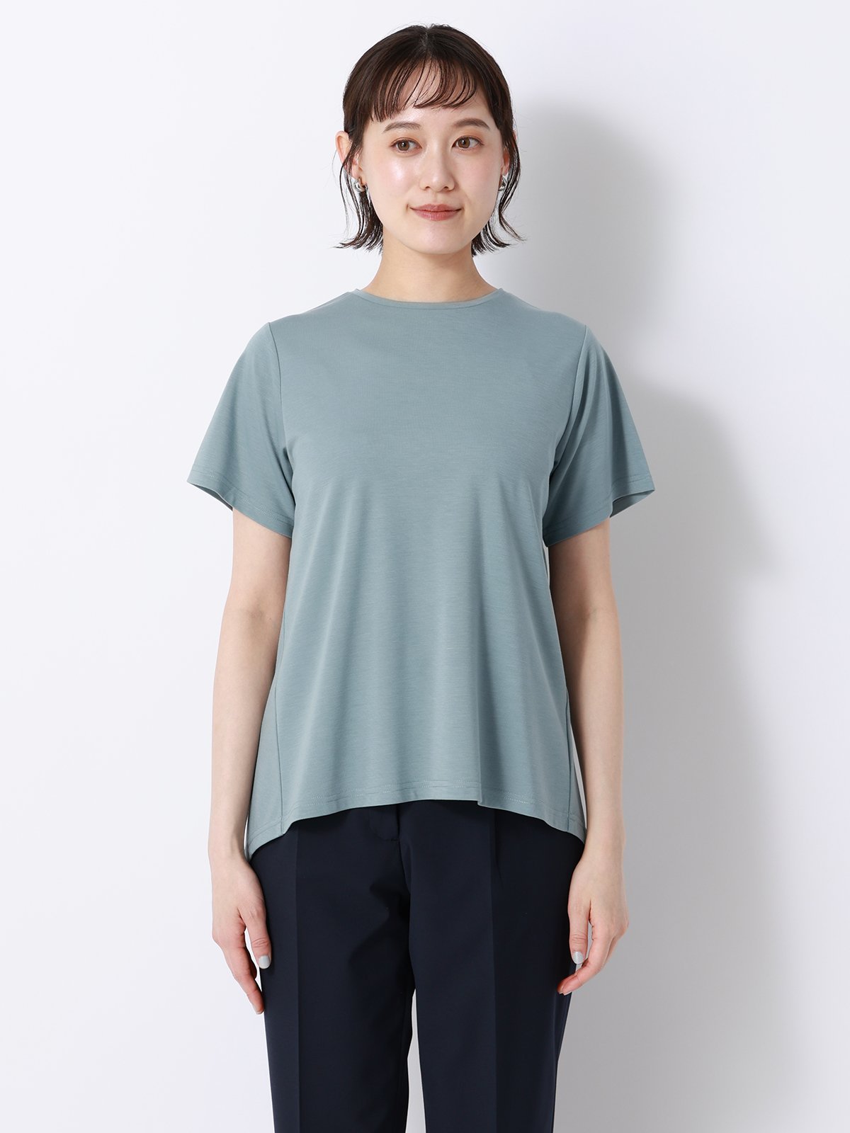 SUIT SQUARE 【BIYORI UP】接触冷感ポンチバックフレアTシャツ スーツ スクエア トップス カットソー・Tシャツ ブルー