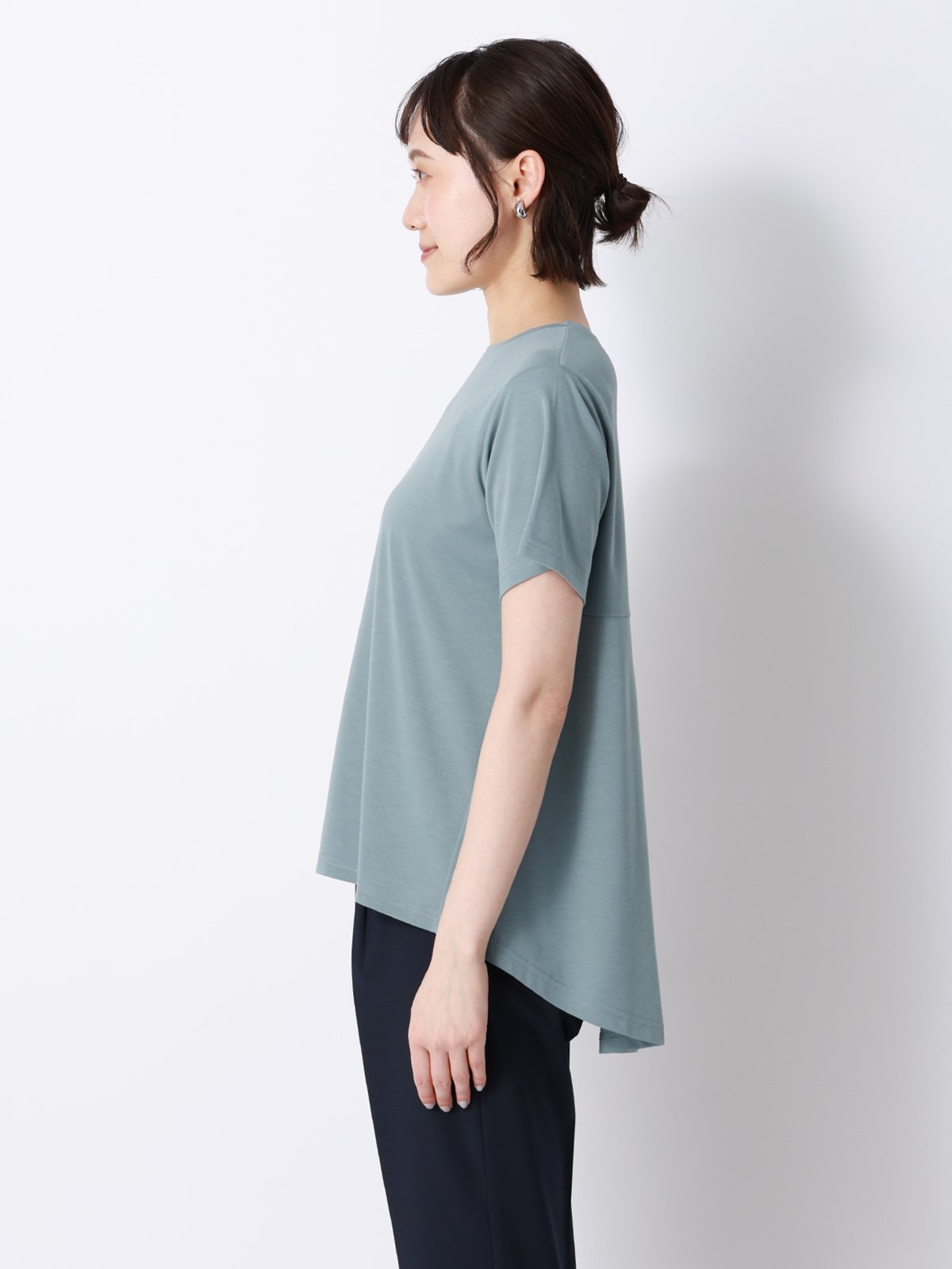 SUIT SQUARE 【BIYORI UP】接触冷感ポンチバックフレアTシャツ スーツ スクエア トップス カットソー・Tシャツ ブルー