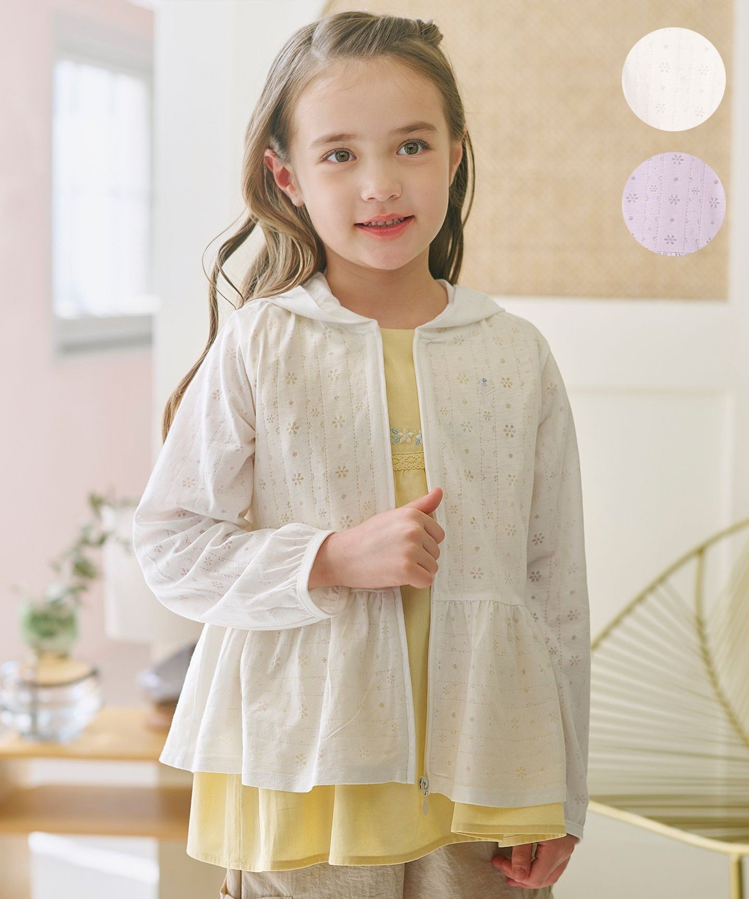 조곡 KIDS [150-160cm] 오팔 레이시 파커 쿠미쿄쿠 탑스 파커 후디 퍼플 화이트 [무료 배송]