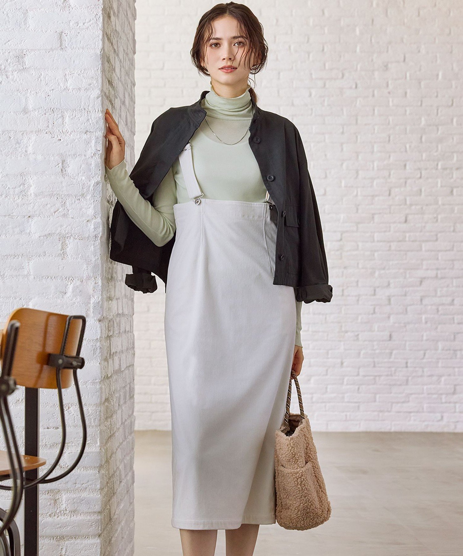 【SALE／20%OFF】23区 L 【SLOW/一部店舗限定】ソフトコーデュロイ サロペット スカート ニジュウサンク ワンピース・ドレス ジャンパースカート グレー ホワイト ブラウン【送料無料】