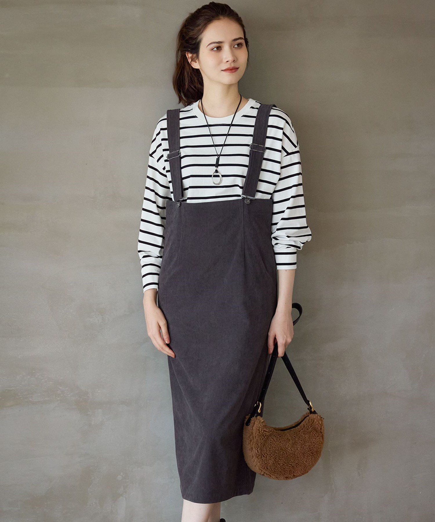 【SALE／20%OFF】23区 L 【SLOW/一部店舗限定】ソフトコーデュロイ サロペット スカート ニジュウサンク ワンピース・ドレス ジャンパースカート グレー ホワイト ブラウン【送料無料】