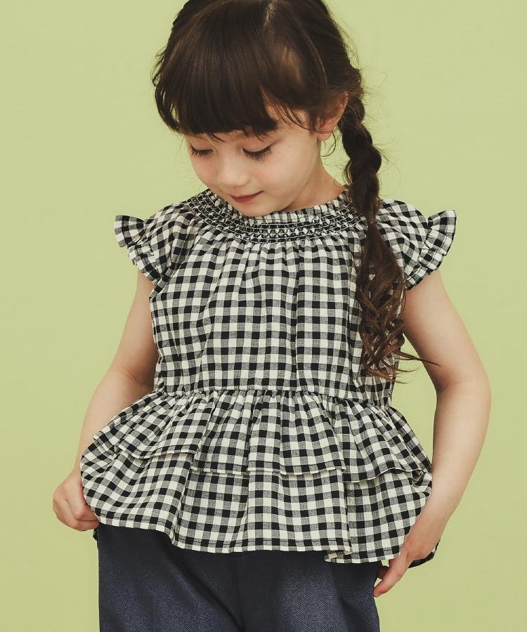 【SALE／46%OFF】THE SHOP TK 【110-150】ギンガムチェックティアードブラウス/セットアップ可・洗濯機..