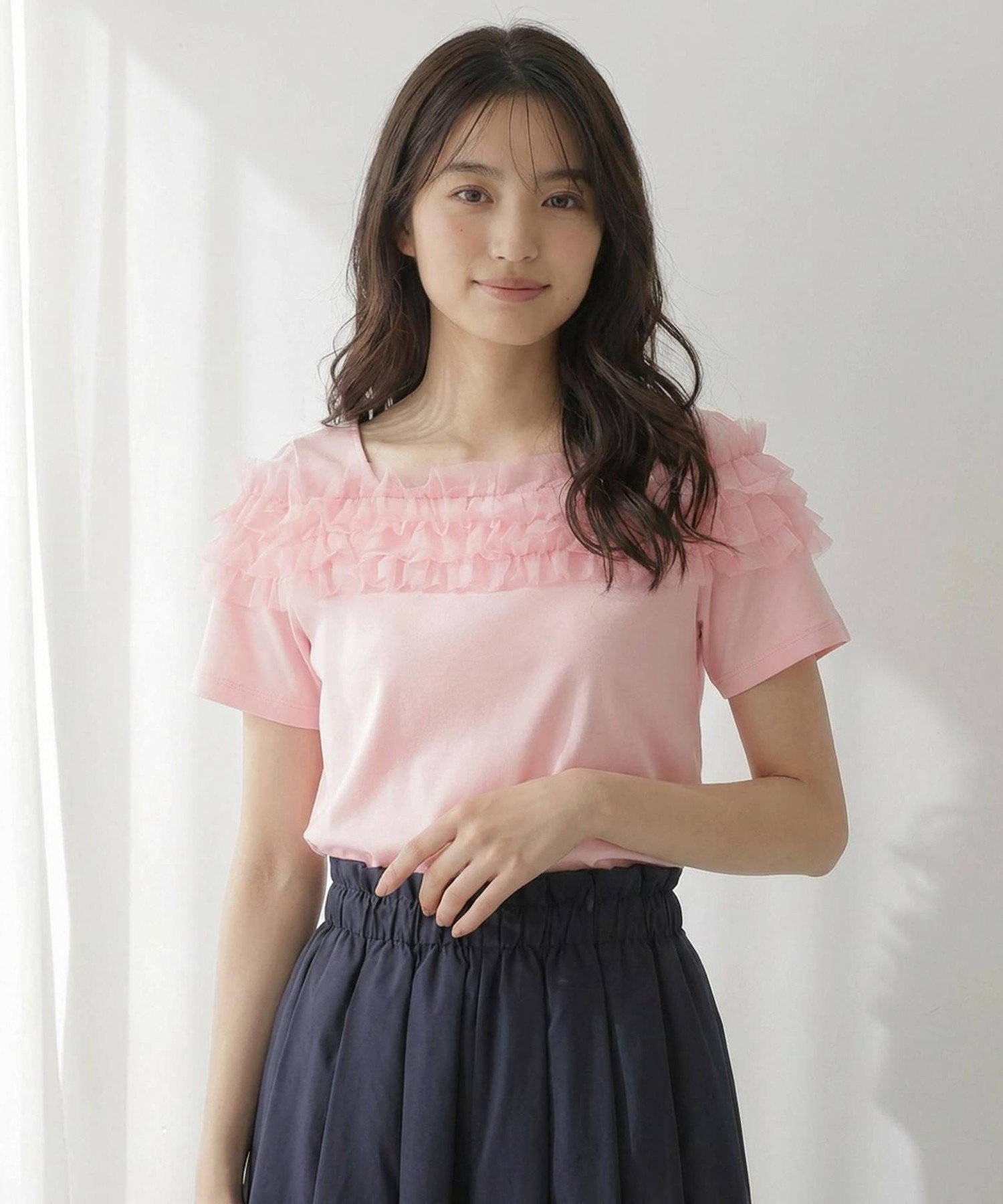 【SALE／30%OFF】Feroux 【洗える・汗ジミが目立たない】デコルテチュール カットソー フェルゥ トップス カットソー・Tシャツ ホワイト ピンク ブラック