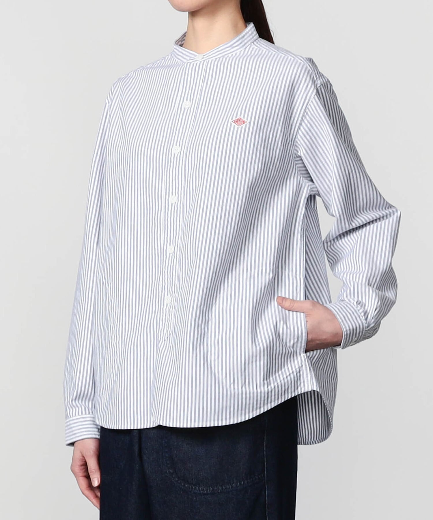 Bshop DANTON ｜ オックスフォード バンドカラーシャツ STRIPE WOMEN ビショップ トップス シャツ・ブラウス ネイビー