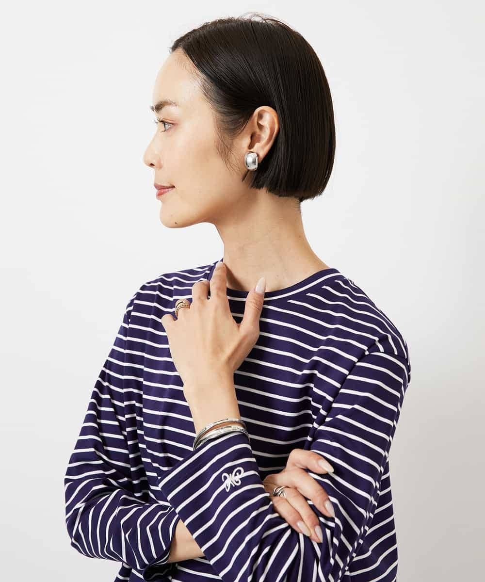 MICHEL KLEIN ボーダーバックフレアカットソー ミッシェルクラン トップス カットソー・Tシャツ ネイビー