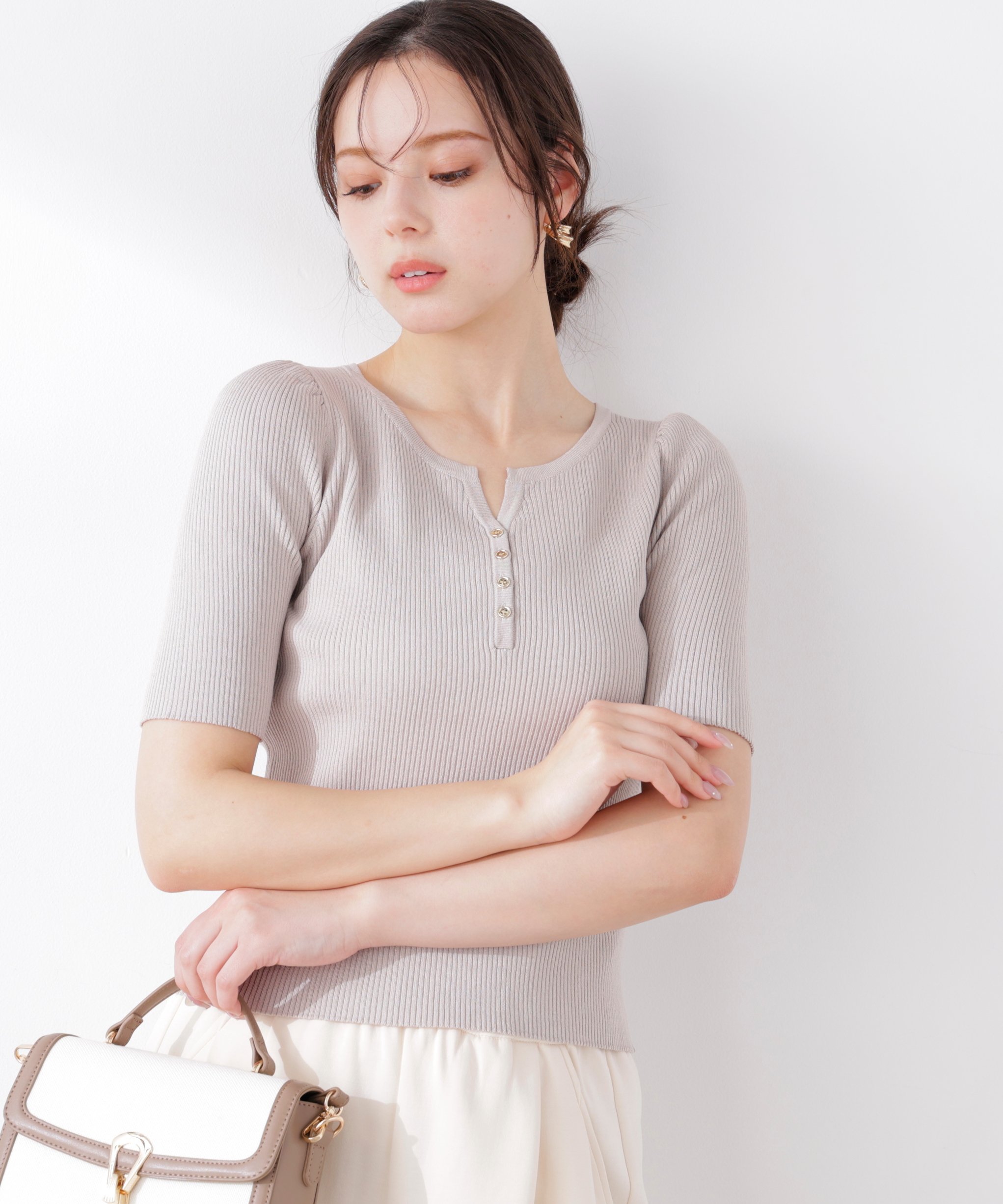 PROPORTION BODY DRESSING ヘンリーネックニット 26SS プロポーションボディドレッシング トップス ニット ブラック グレー ベージュ レッド