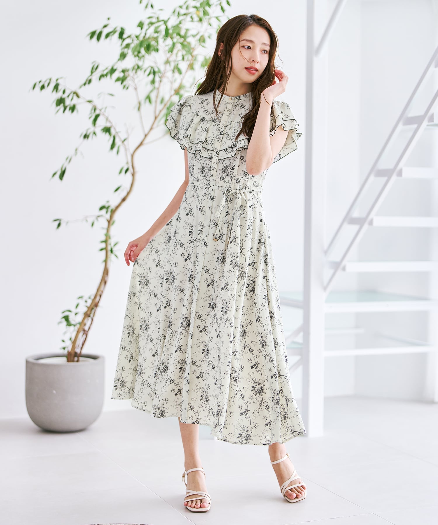 【SALE／30%OFF】MISCH MASCH 肩開きフリルシャツワンピース MM627421 ミッシュマッシュ ワンピース・ドレス ワンピース グリーン ブラック ホワイト【送料無料】