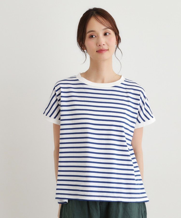 LAURA ASHLEY HOME 【日本製/ワンマイルウエア】コットン天竺ボーダーTシャツ ローラ アシュレイ トップス カットソー・Tシャツ ブルー レッド ブラック