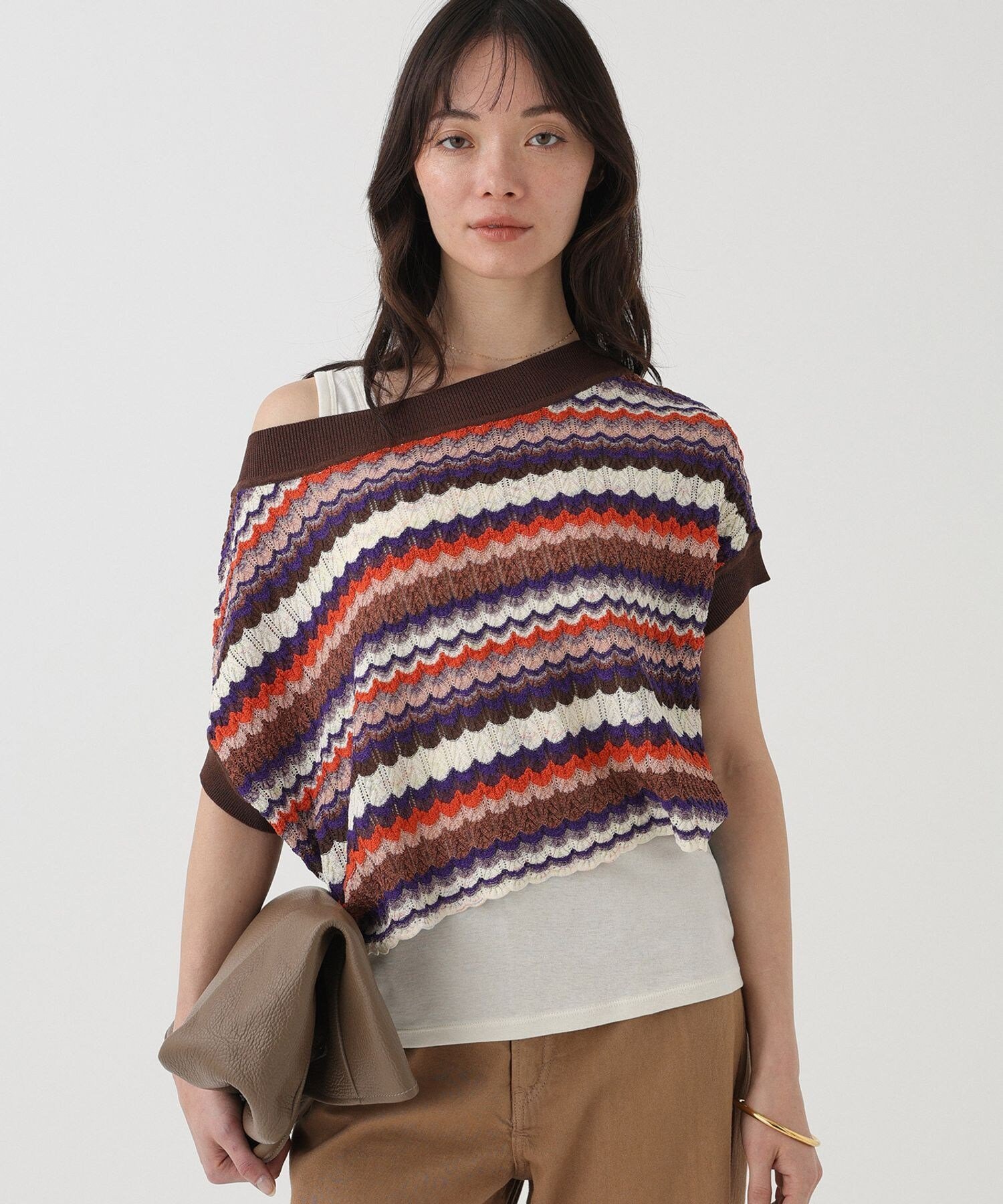 【SALE／50%OFF】BABYLONE アミガラメランジニット＜セットアップ対応＞ バビロン トップス ニット オレンジ ブラック【送料無料】
