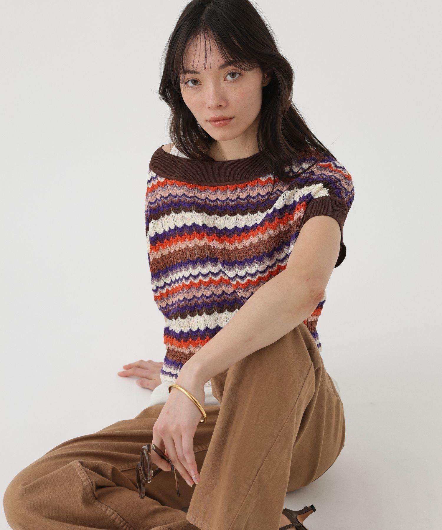 アミガラメランジニット＜セットアップ対応＞ バビロン トップス ニット オレンジ ブラック