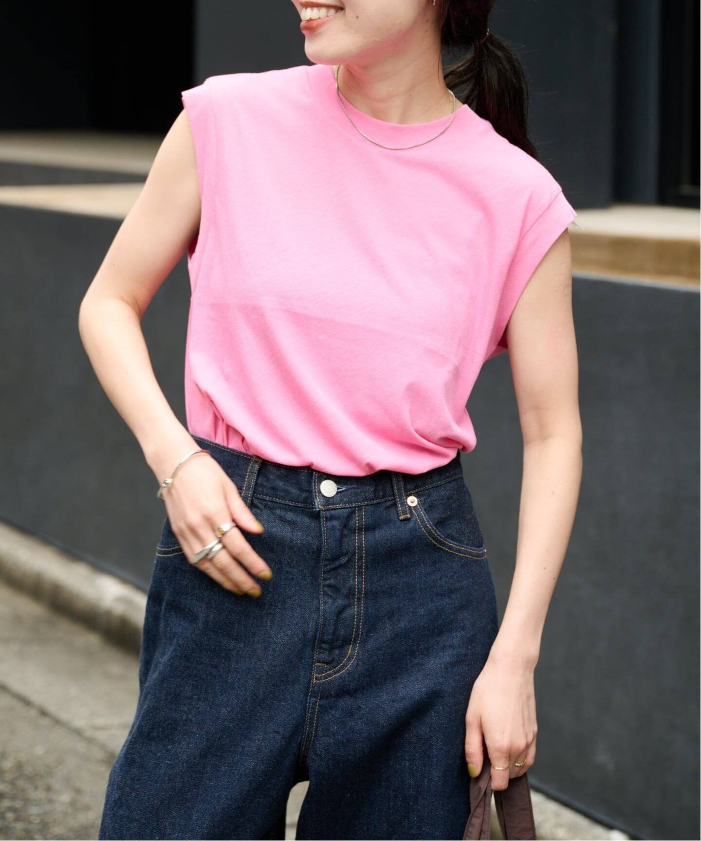 追加2 ハイツイストコットンノースリTEE アウトドアプロダクツユージュアルシングス トップス カットソー・Tシャツ ブルー ブラウン ホワイト ピンク