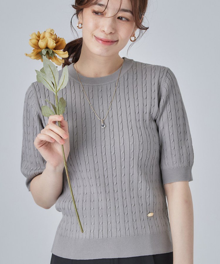 SHOO・LA・RUE 【洗濯機可/S-LL】上品見え ミニケーブルニット シューラルー トップス ニット グレー ワインレッド ネイビー