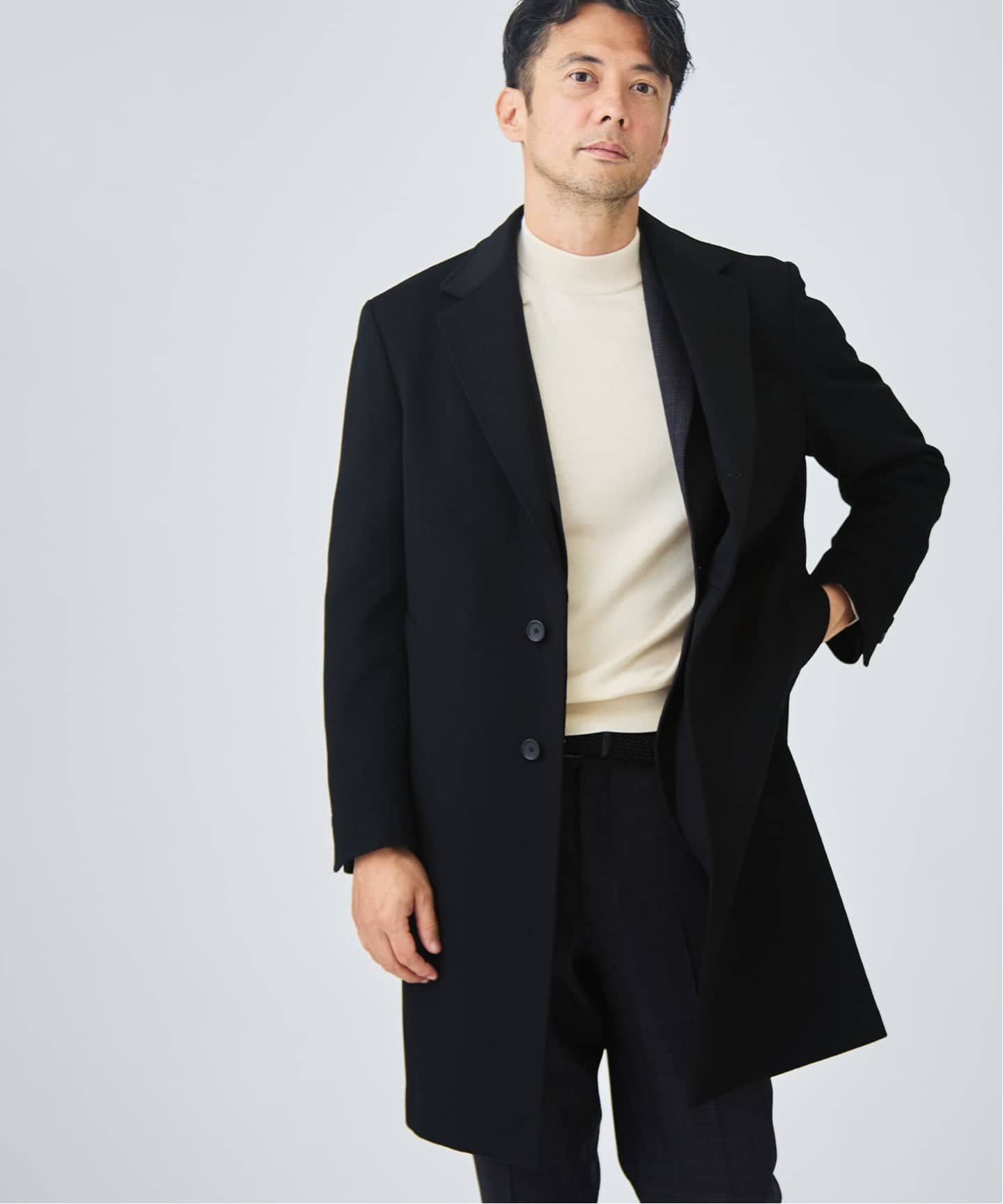 EDIFICE 《予約》SUPER 140's ウール / カシミヤ チェスターコート エディフィス ジャケット・アウター チェスターコート ブラック ネイビー グレー ブラウン グリーン【送料無料】