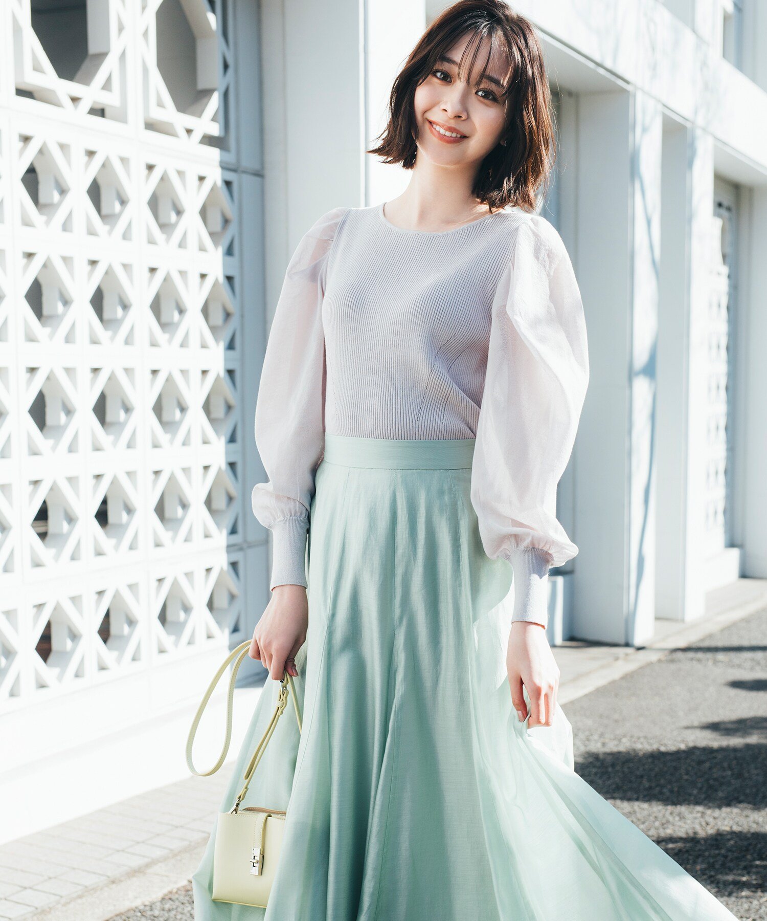 NATURAL BEAUTY BASIC シアーボリュームスリーブニット ナチュラルビューティベーシック トップス ニット グレー ブラック ホワイト ピンク【送料無料】のサムネイル