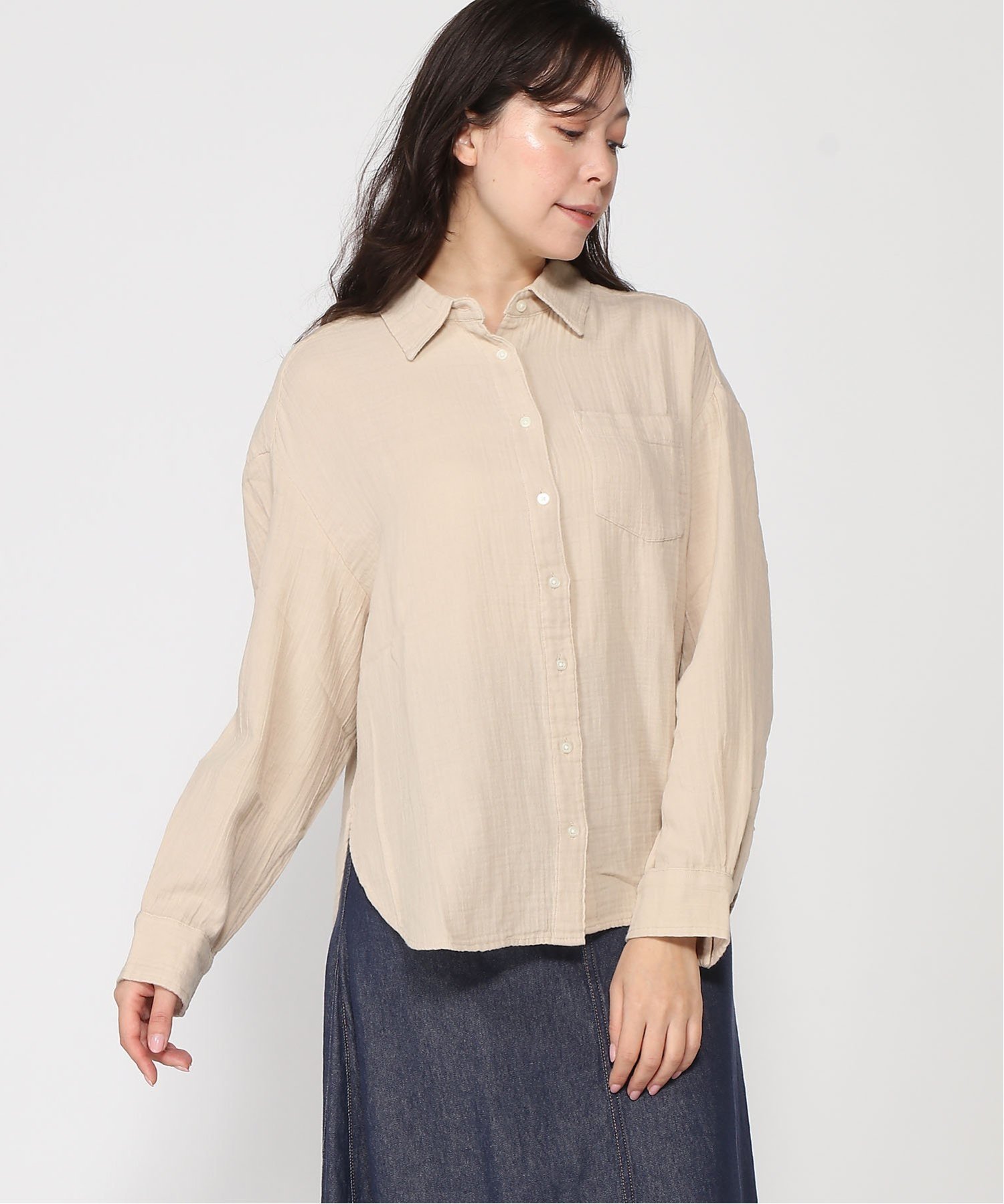 【SALE／62%OFF】GAP (W)ガーゼ ビッグシャツ ギャップ トップス シャツ・ブラウス ブラック ホワイト ベージュのサムネイル