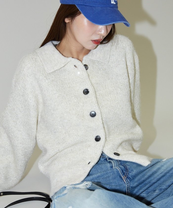 PUBLUX スパンコール プレーティング ポロ カーディガン 限定展開 25AW フリークスストア トップス カ..