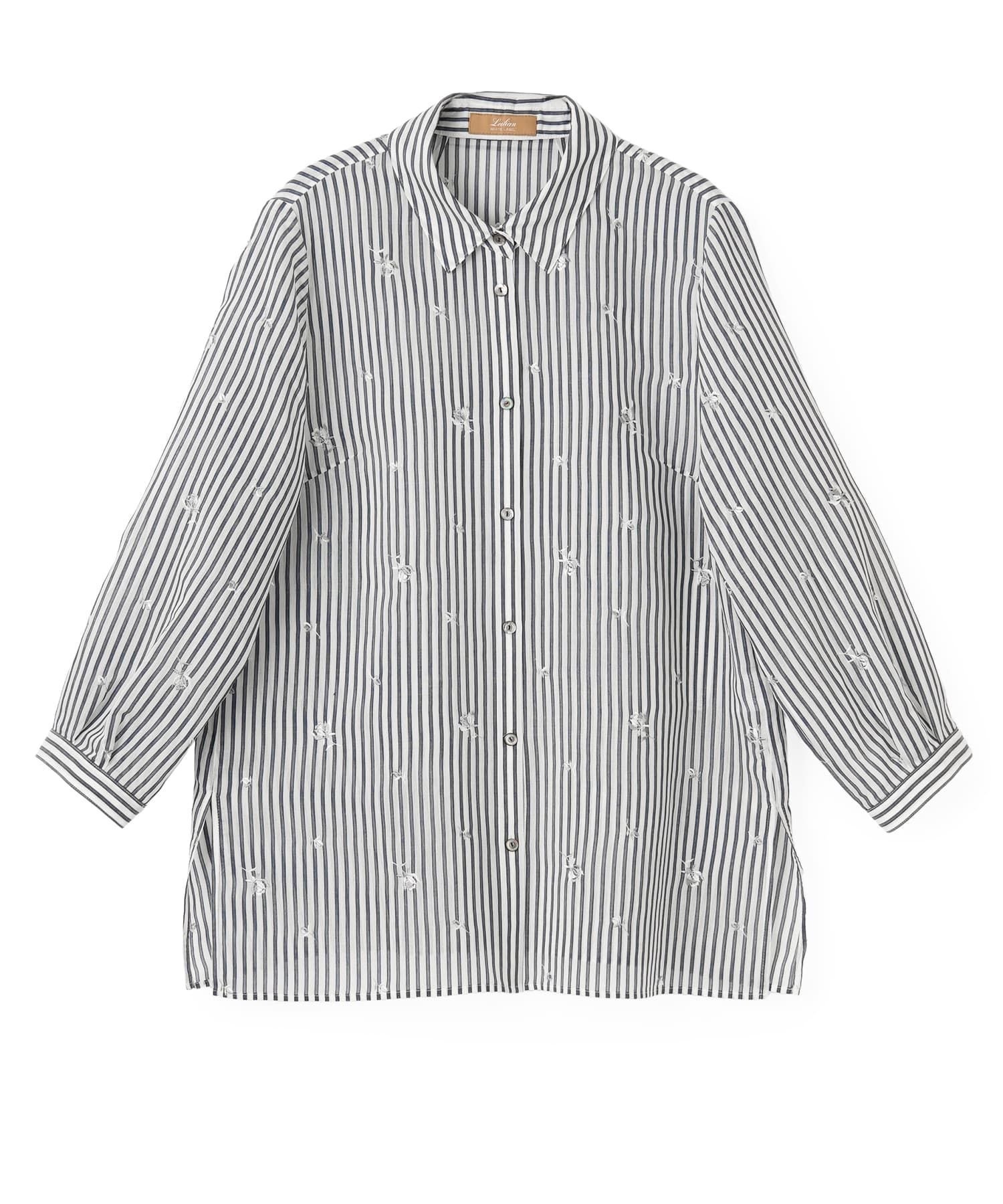 Leilian PLUS HOUSE シャツブラウス【Leilian WHITE LABEL】 レリアン プラスハウス トップス シャツ・ブラウス ホワイト グレー