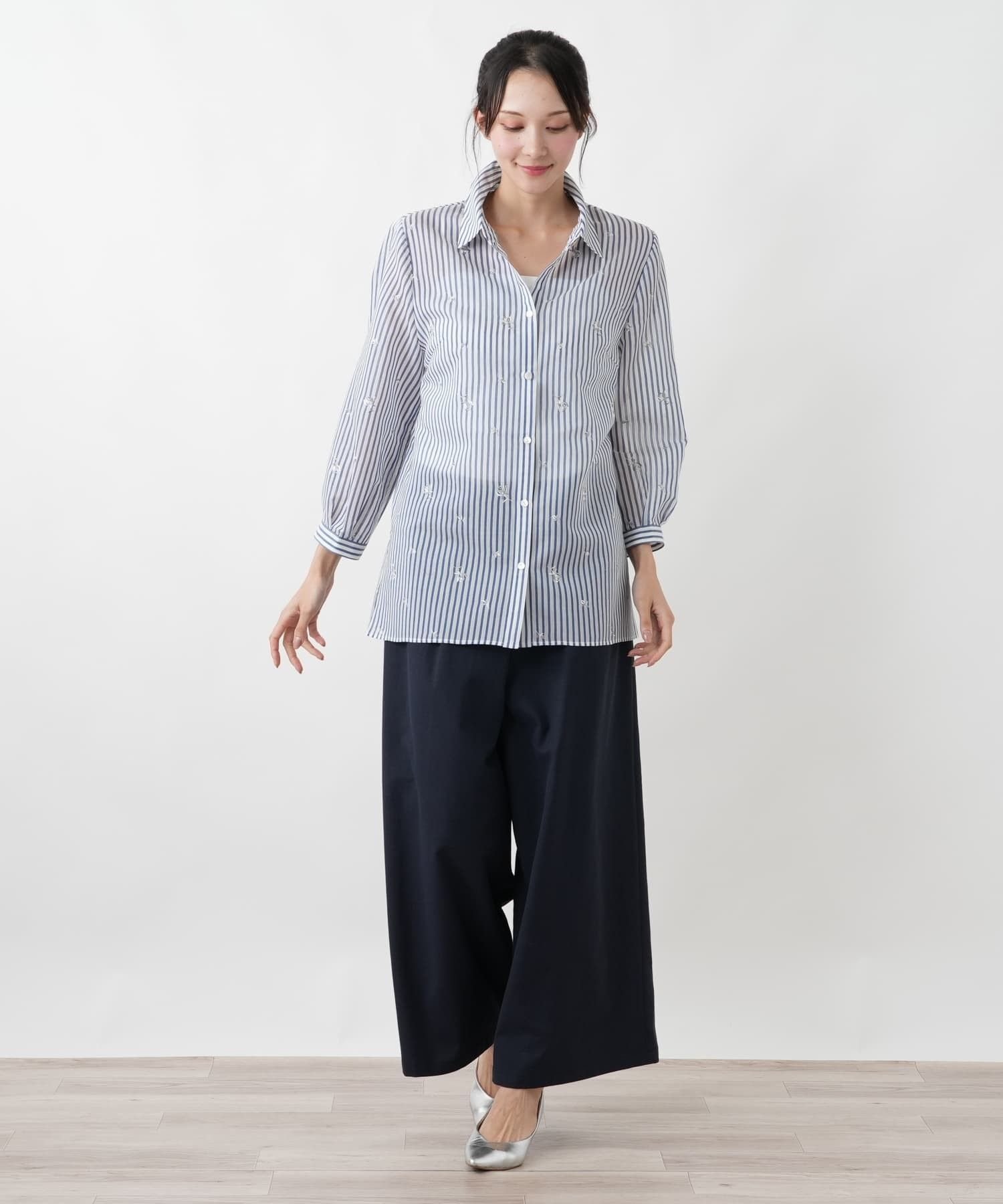 Leilian PLUS HOUSE シャツブラウス【Leilian WHITE LABEL】 レリアン プラスハウス トップス シャツ・ブラウス ホワイト グレー