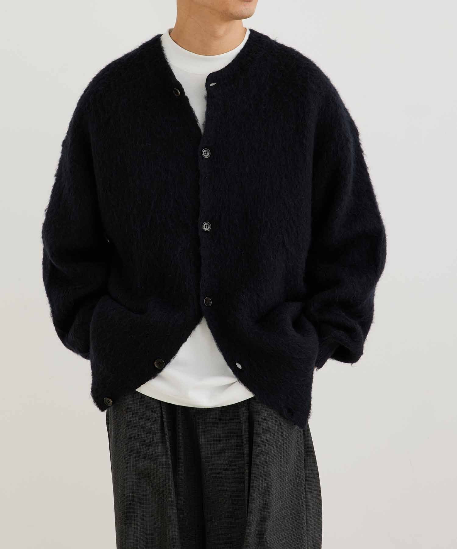 ADAM ET ROPE' HOMME モヘアミックス オーバーサイズ クルーネックカーディガン/ユニセックス アダムエロペ トップス カーディガン ブラック ブラウン グリーン ブルー ピンク イエロー【送料無料】のサムネイル