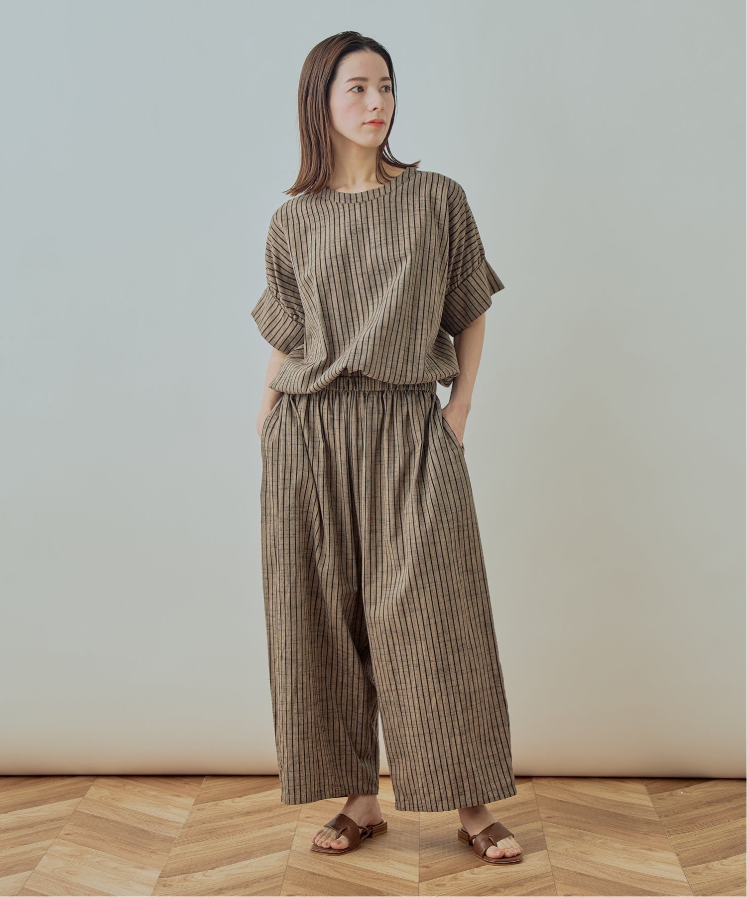 KELEN KELEN/「KELEN / ケレン」STRIPE LOOSE ALLINONE"CONYU STRIPE" ビーアパートメント オールインワン・オーバーオール オールインワン・つなぎ ベージュ ブラック【送料無料】のサムネイル