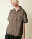 rehacer rehacer:東炊き Open Collar shirt レアセル トップス シャツ・ブラウス ブラウン ブラック【送料無料】