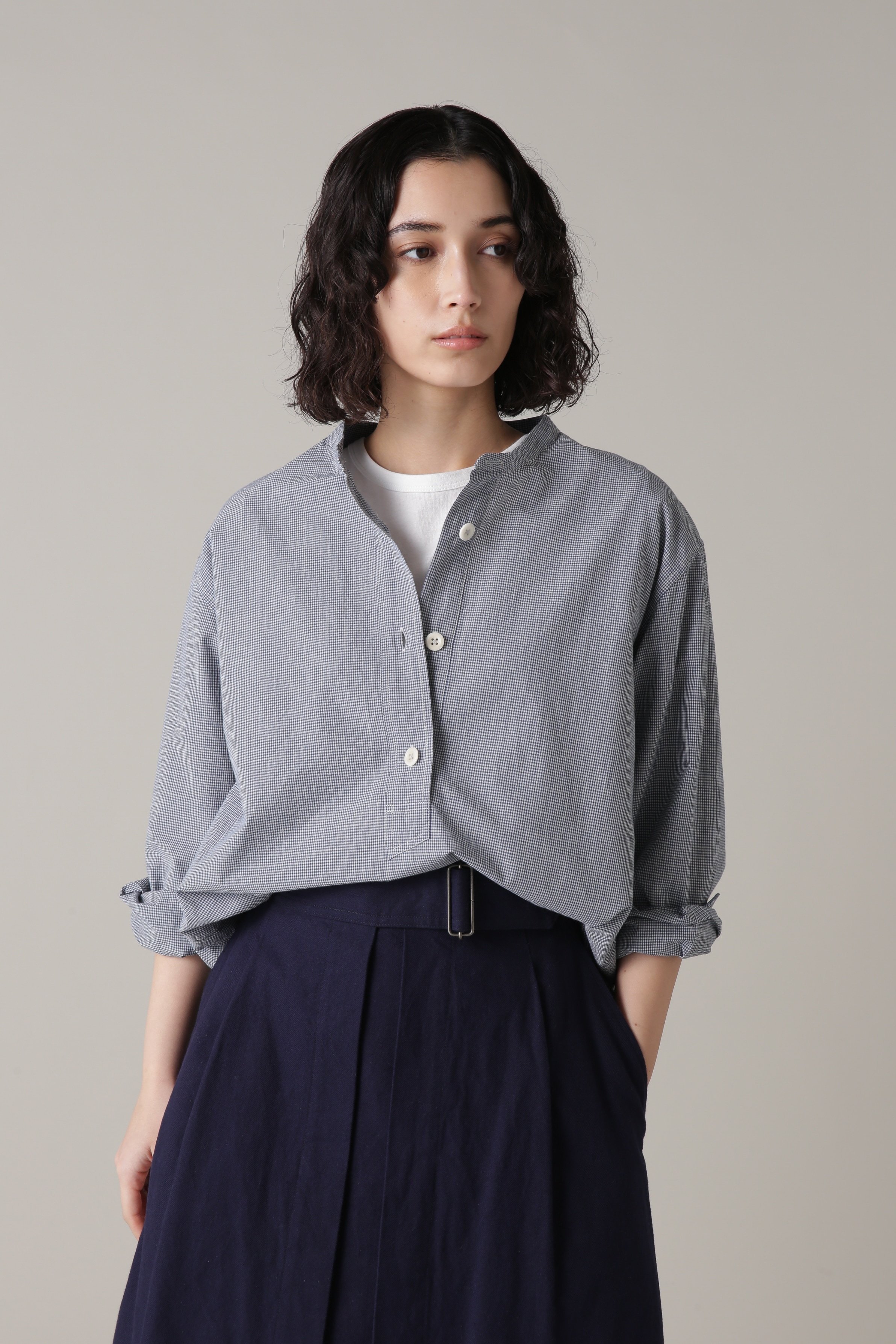 MHL. TINY GINGHAM COTTON マーガレット・ハウエル トップス シャツ・ブラウス ブルー