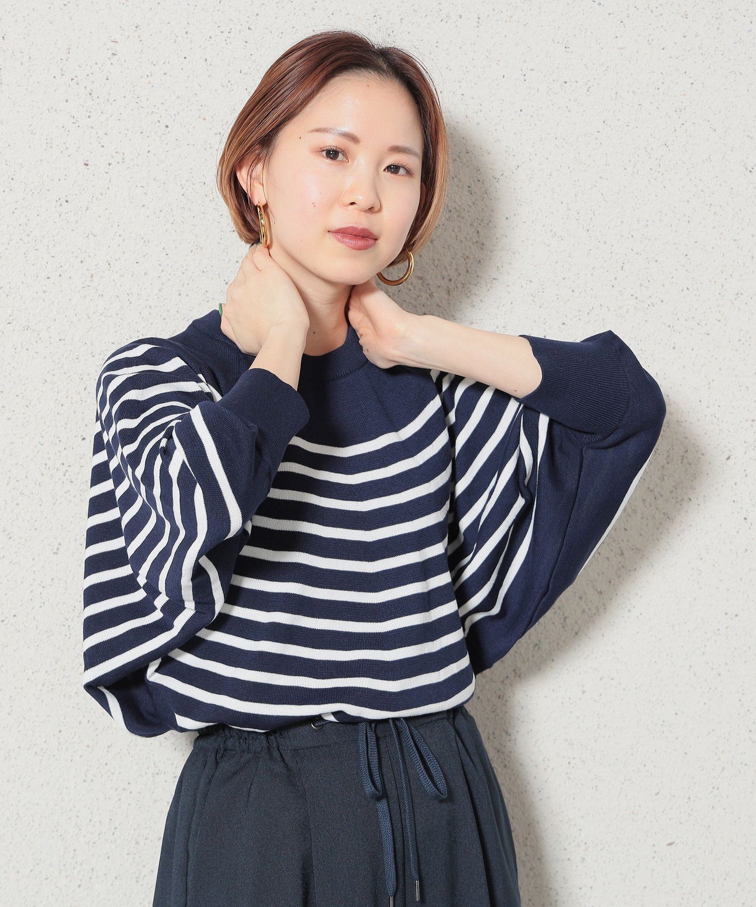 ビームス セーター レディース BEAMS HEART WOMEN BEAMS HEART / ボーダー ポンチョ ニットプルオーバー ビームス ハート トップス ニット ネイビー【送料無料】