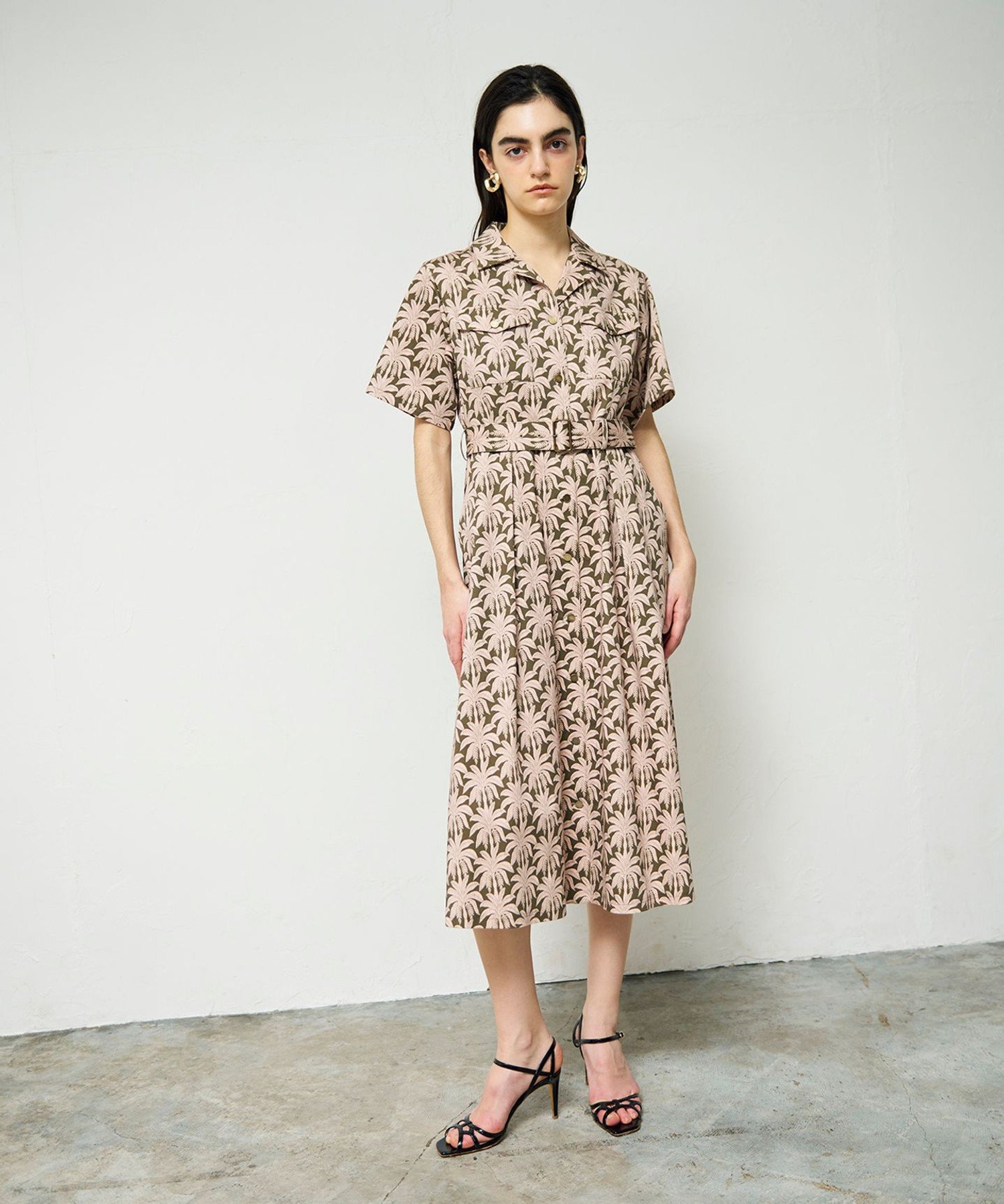 【SALE／50%OFF】GRACE CONTINENTAL パームモチーフシャツワンピース グレースコンチネンタル ワンピース・ドレス シャツワンピース ブラック カーキグリーン【送料無料】