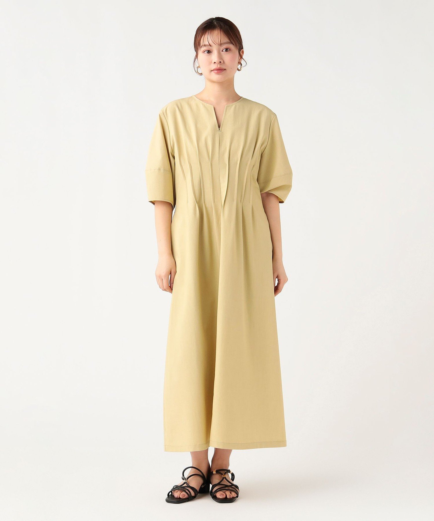 BEAMS HEART WOMEN メニー タック ワンピース 26SS ウォッシャブル 旅行 ビームス ハート ワンピース・ドレス ワンピース ネイビー イエロー【送料無料】