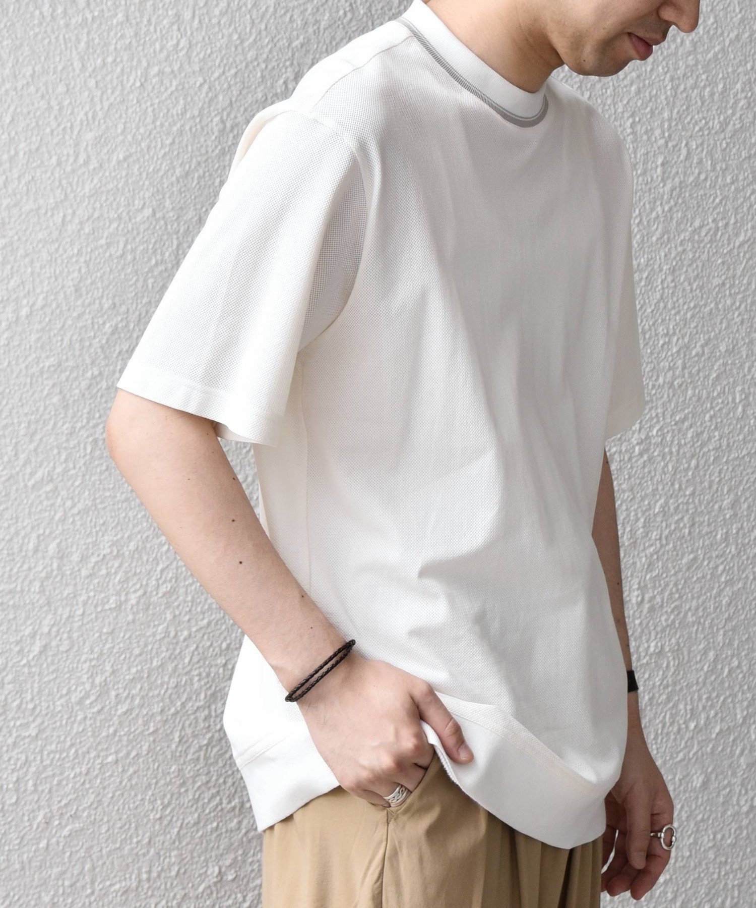 SHIPS any:＜洗濯機可能＞エアロ スケープ メッシュ 鹿の子 リブ Tシャツ◇ シップス トップス カットソー・Tシャツ ブラック ネイビー ホワイト
