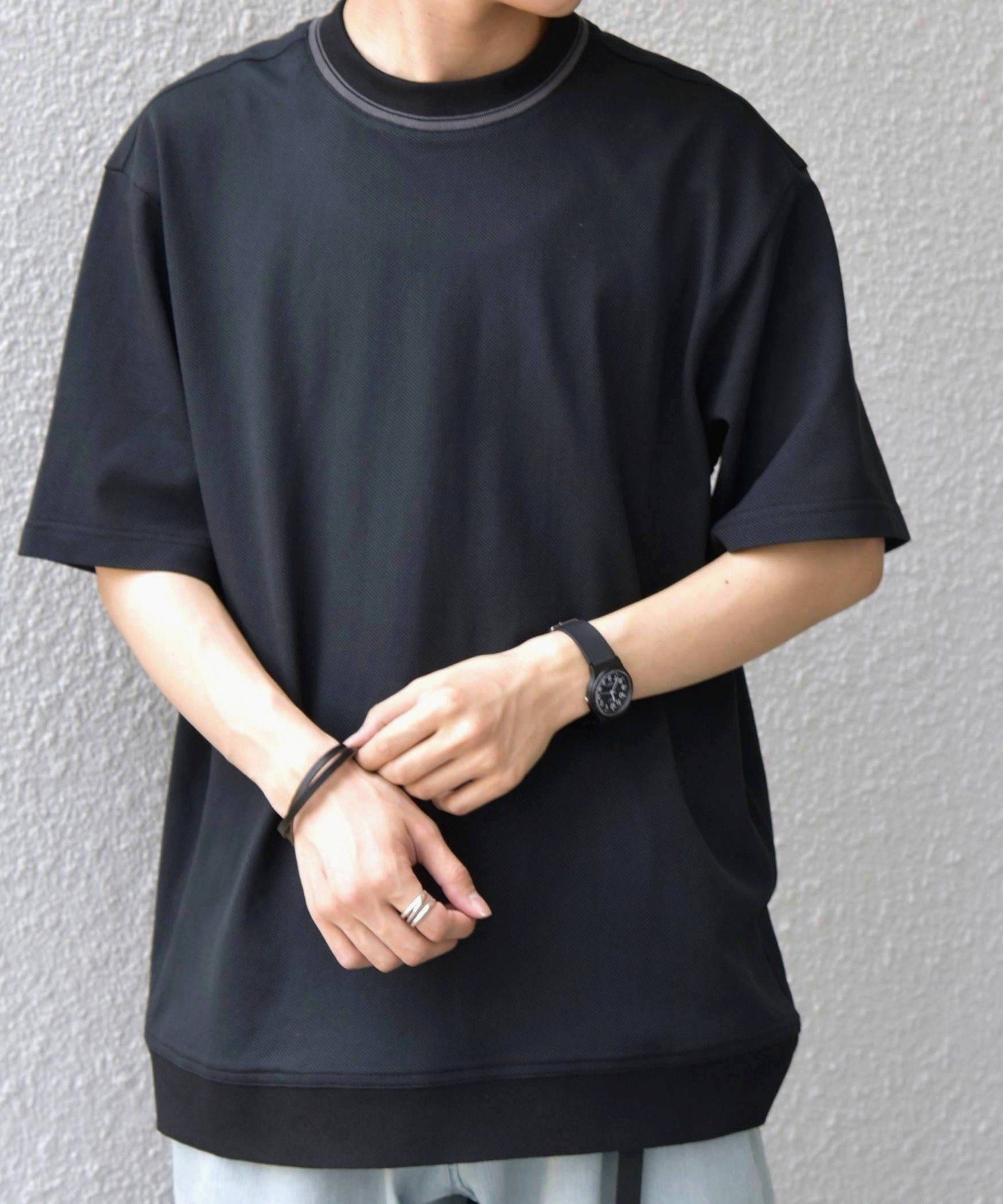 SHIPS any:＜洗濯機可能＞エアロ スケープ メッシュ 鹿の子 リブ Tシャツ◇ シップス トップス カットソー・Tシャツ ブラック ネイビー ホワイト