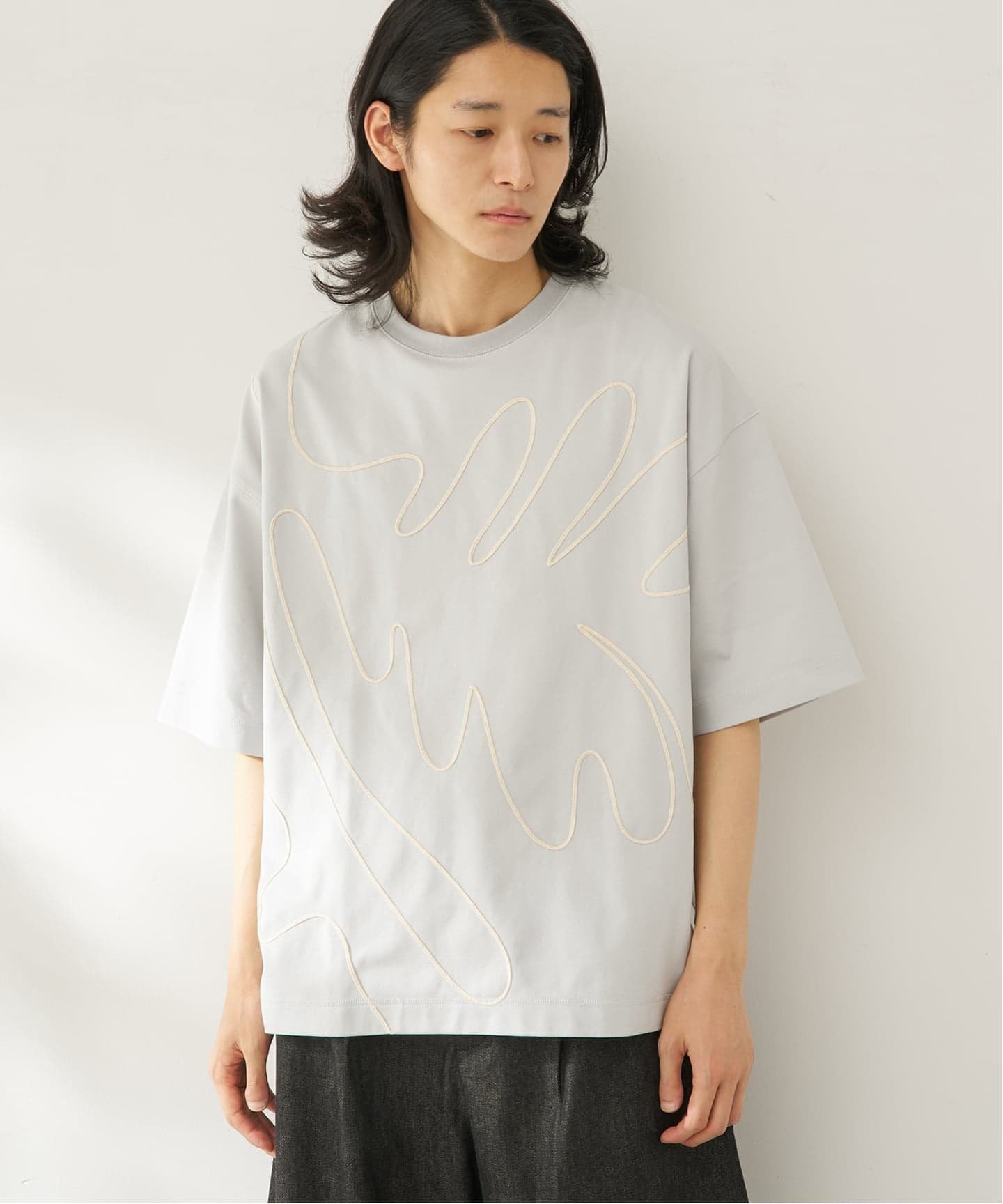 embroidery CS ベーセーストック トップス カットソー・Tシャツ ブラック ブルー ベージュ