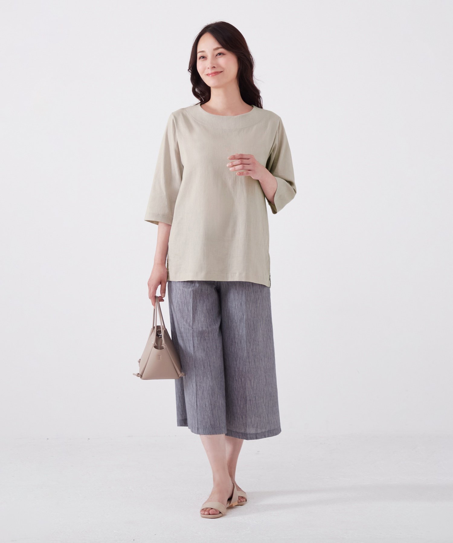 BACKYARD FAMILY 高島ちぢみプルオーバー ローラ トップス カットソー・Tシャツ グレー ブルー