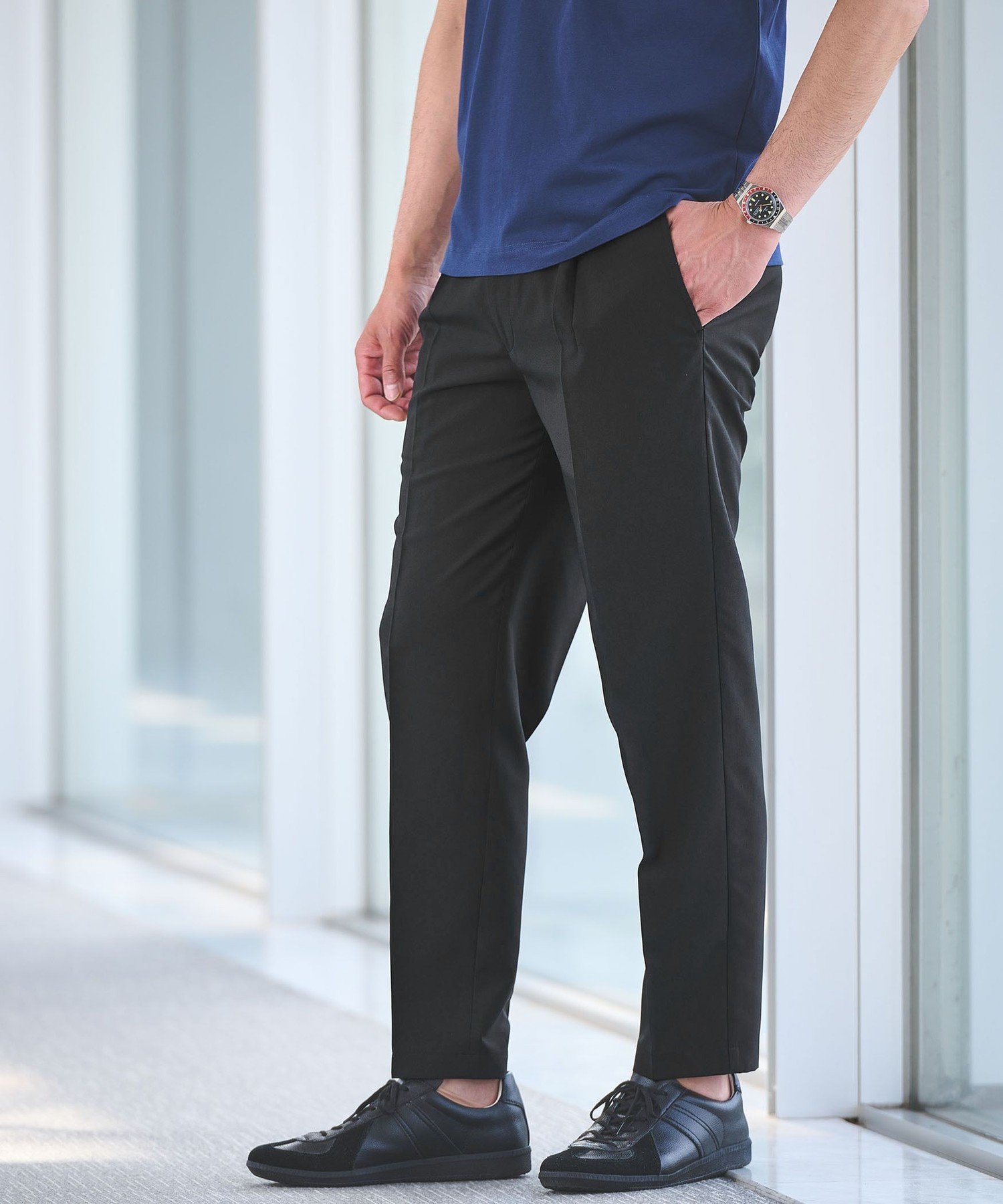 【WEB限定】JUST fit ドライ ポリエステル 1プリーツ イージーパンツ -吸水速乾- ユナイテッドアローズ グリーンレーベルリラクシング パンツ その他のパンツ グレー ブラック ネイビー