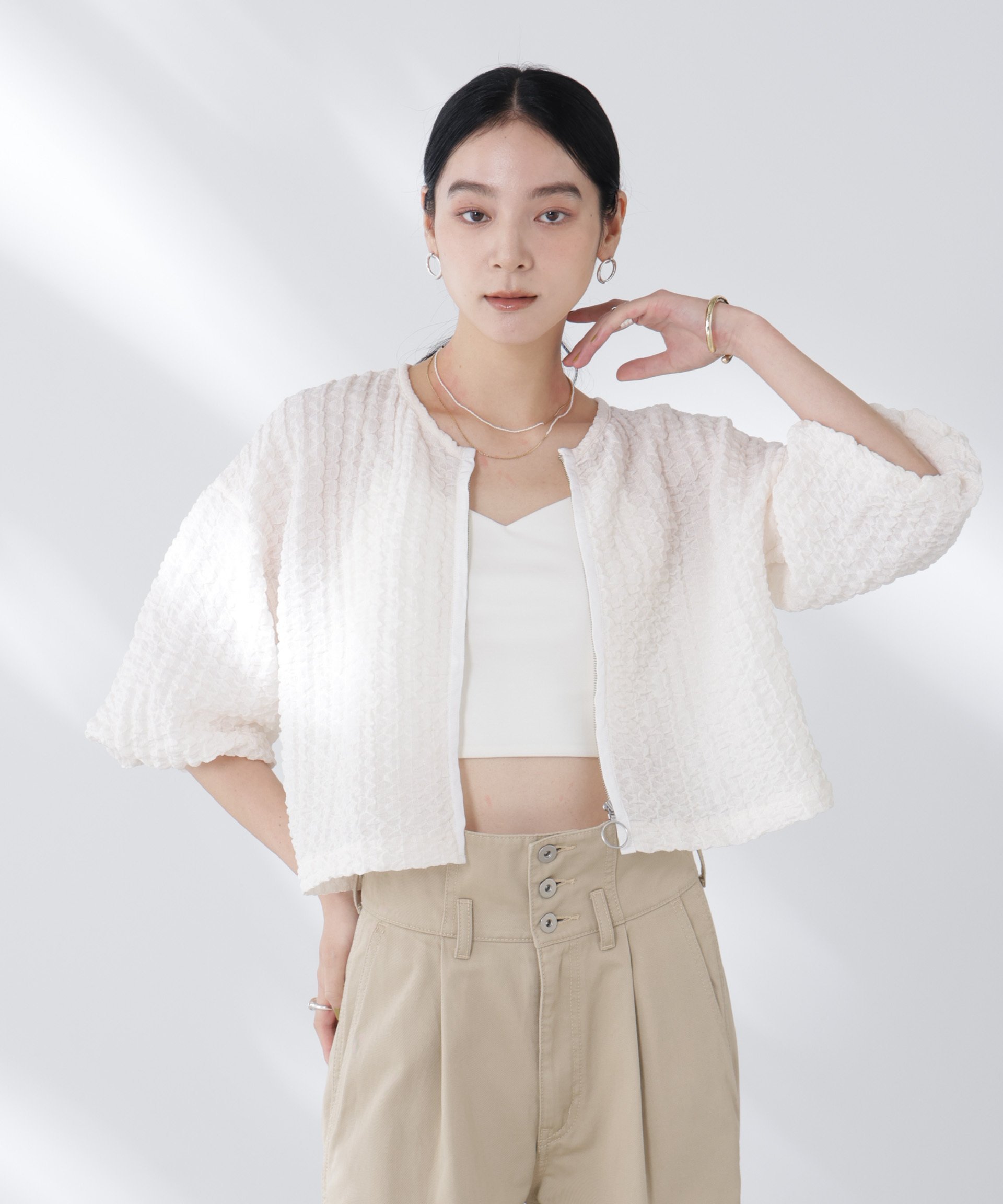 【SALE／30%OFF】NANO universe フクレシャーリングzipカーディガン ナノユニバース トップス カットソー・Tシャツ ホワイト ブラック【送料無料】 stylife-15167289 Rakuten Fashion サンプル画像3