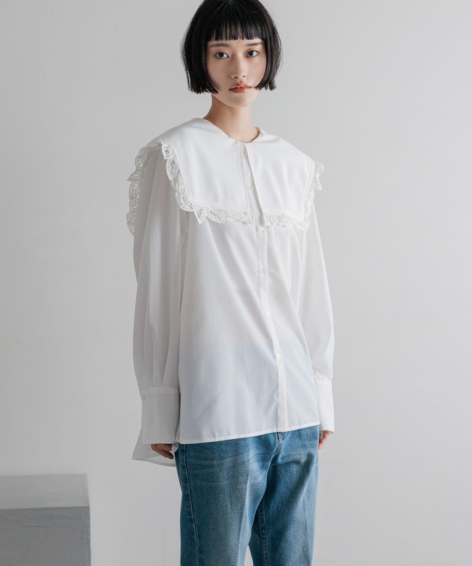 LOWRYS FARM BIGカラーレースブラウス ローリーズファーム トップス シャツ・ブラウス ホワイト ブラック【送料無料】のサムネイル