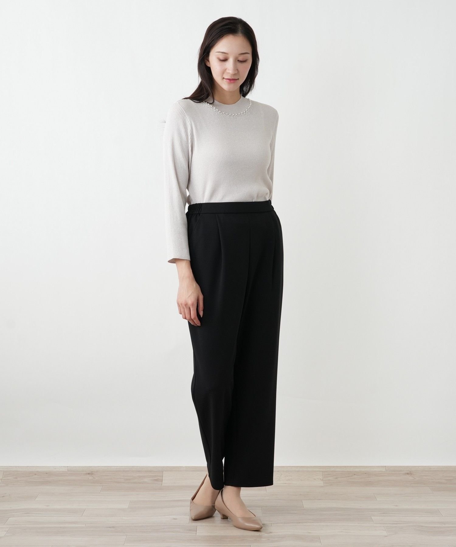 Leilian PLUS HOUSE フロントタックストレートパンツ レリアン プラスハウス パンツ その他のパンツ ネイビー ブラック