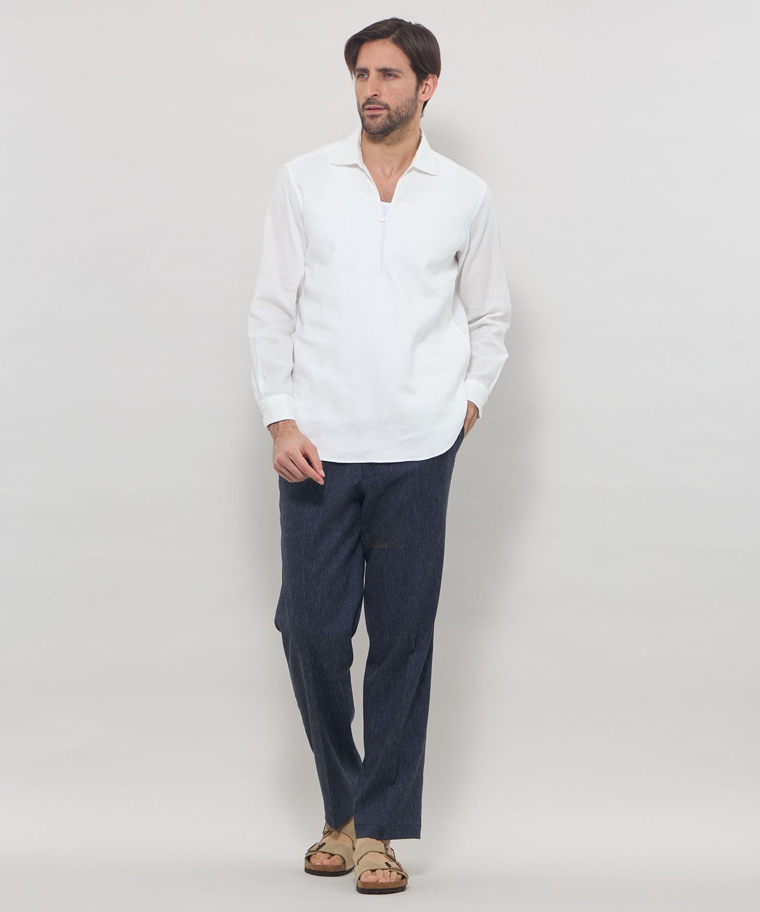 MACKINTOSH LONDON 【LEON掲載】リネンストレッチ1プリーツトラウザーズ マッキントッシュ ロンドン パンツ その他のパンツ ベージュ ネイビー【送料無料】