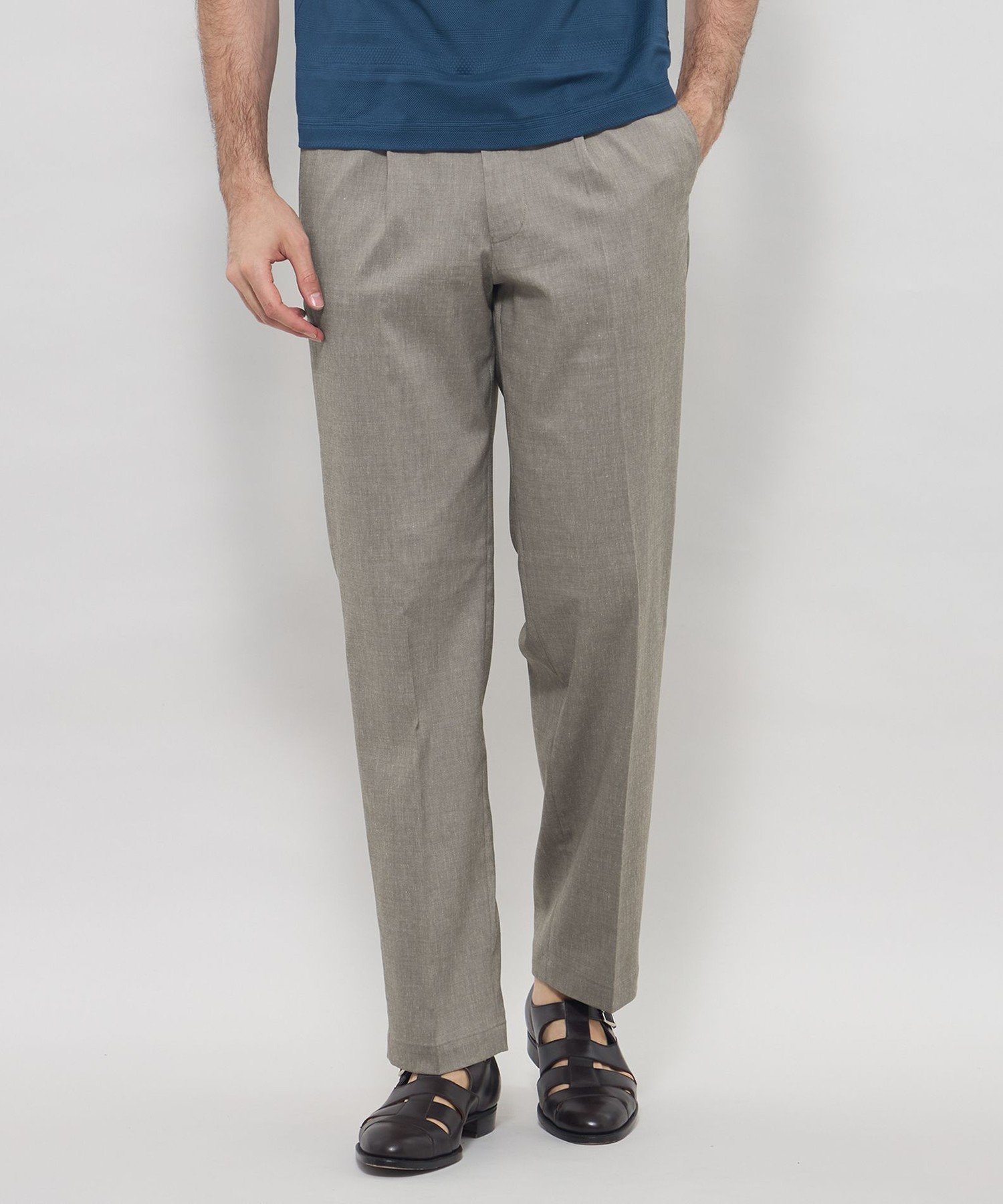 MACKINTOSH LONDON 【LEON掲載】リネンストレッチ1プリーツトラウザーズ マッキントッシュ ロンドン パンツ その他のパンツ ベージュ ネイビー【送料無料】