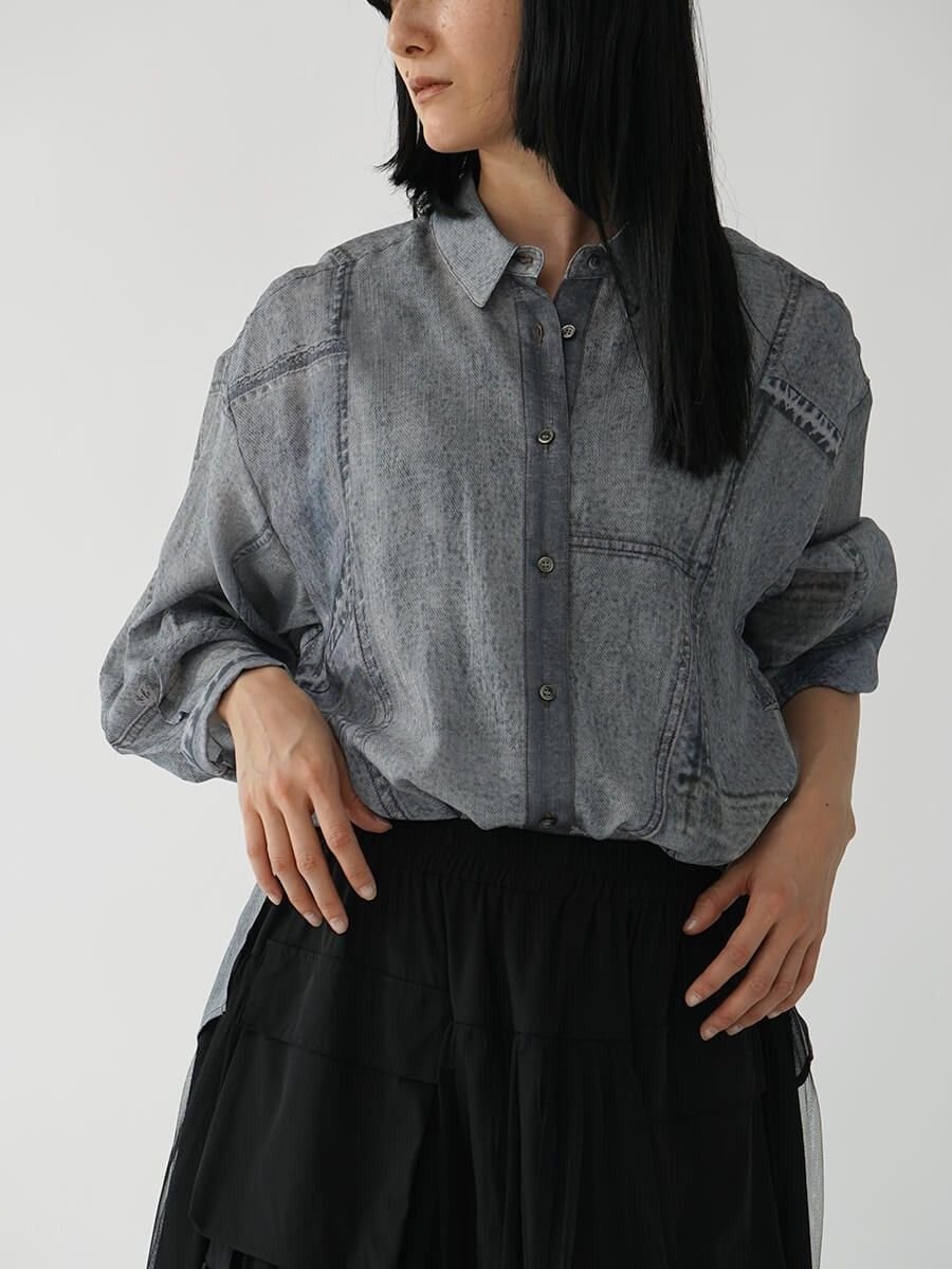 LASUD パッチワークプリントシャツ ラシュッド トップス シャツ・ブラウス グレー ネイビー【送料無料】のサムネイル