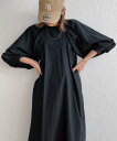 【SALE/36%OFF】JUNOAH スリットボリュームスリーブワンピース ジュノア ワンピース・ドレス ワンピース ホワイト ブラウン ブラック【送料無料】