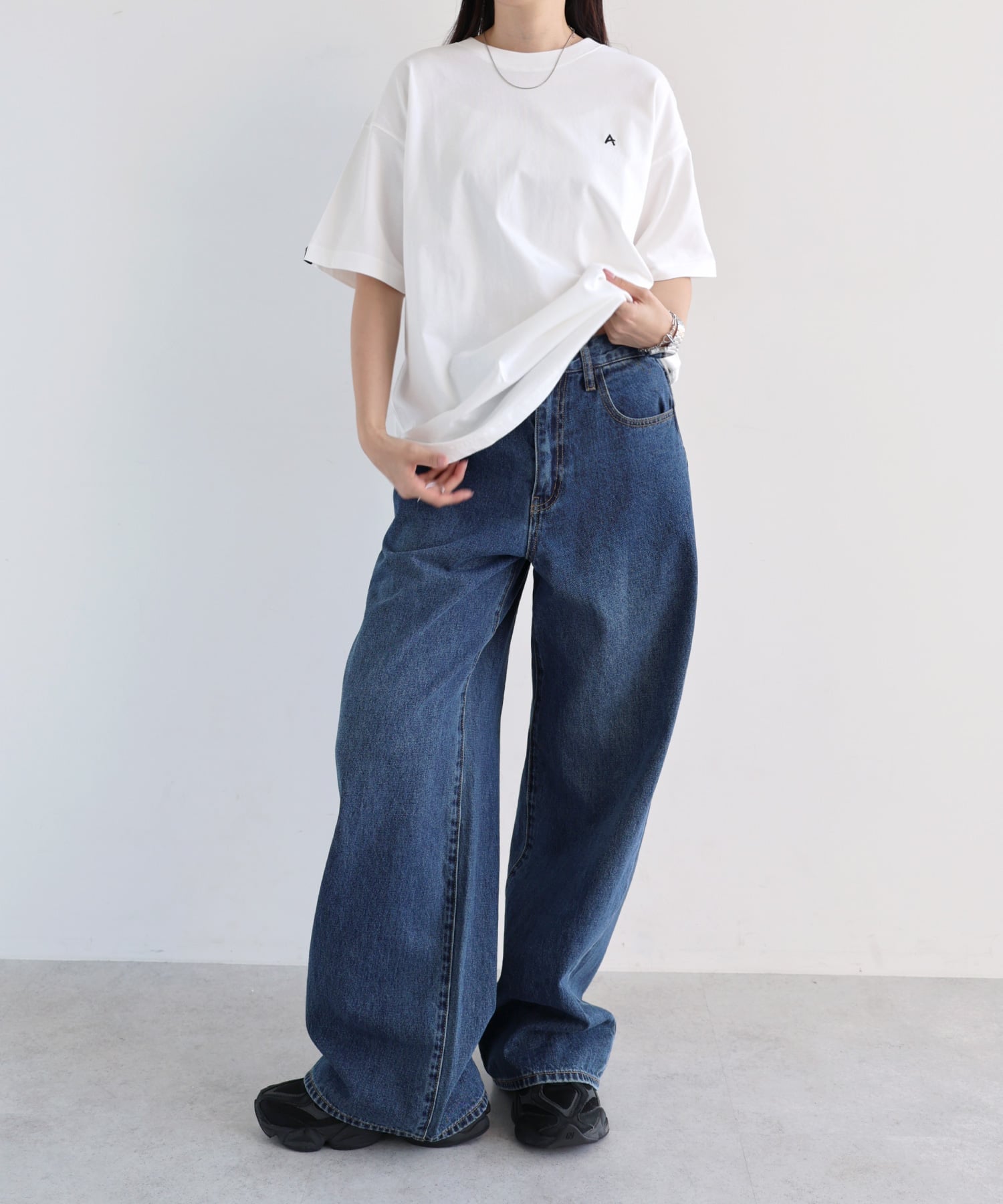ワンポイント エンブロイダリー ロゴ 無地 Tシャツ ANME アンメ アンドミー トップス カットソー・Tシャツ ホワイト