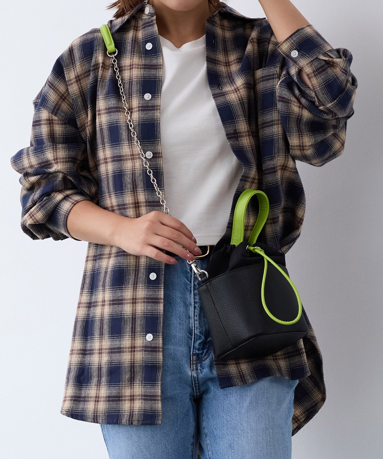 TOPKAPI COULEUR 【TOPKAPI COULEUR】バイカラー 巾着 チェーンショルダー付 ハンドバッグ トプカピ バッグ ハンドバッグ ブラック シルバー【送料無料】
