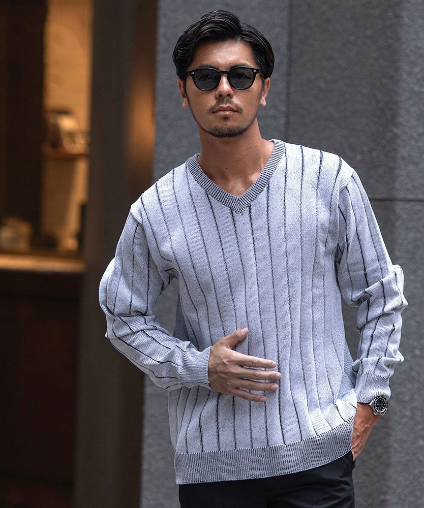 SB select LOUIS CHAVLON 二重臼針抜きVネック長袖ニット シルバーバレット トップス ニット ブラック【送料無料】