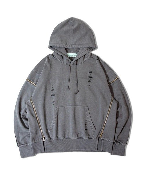 GA PIG裏毛-LINE ZIP DAMEGE HOODIE(MENS) ジャックローズ トップス スウェット・トレーナー ホワイト グレー