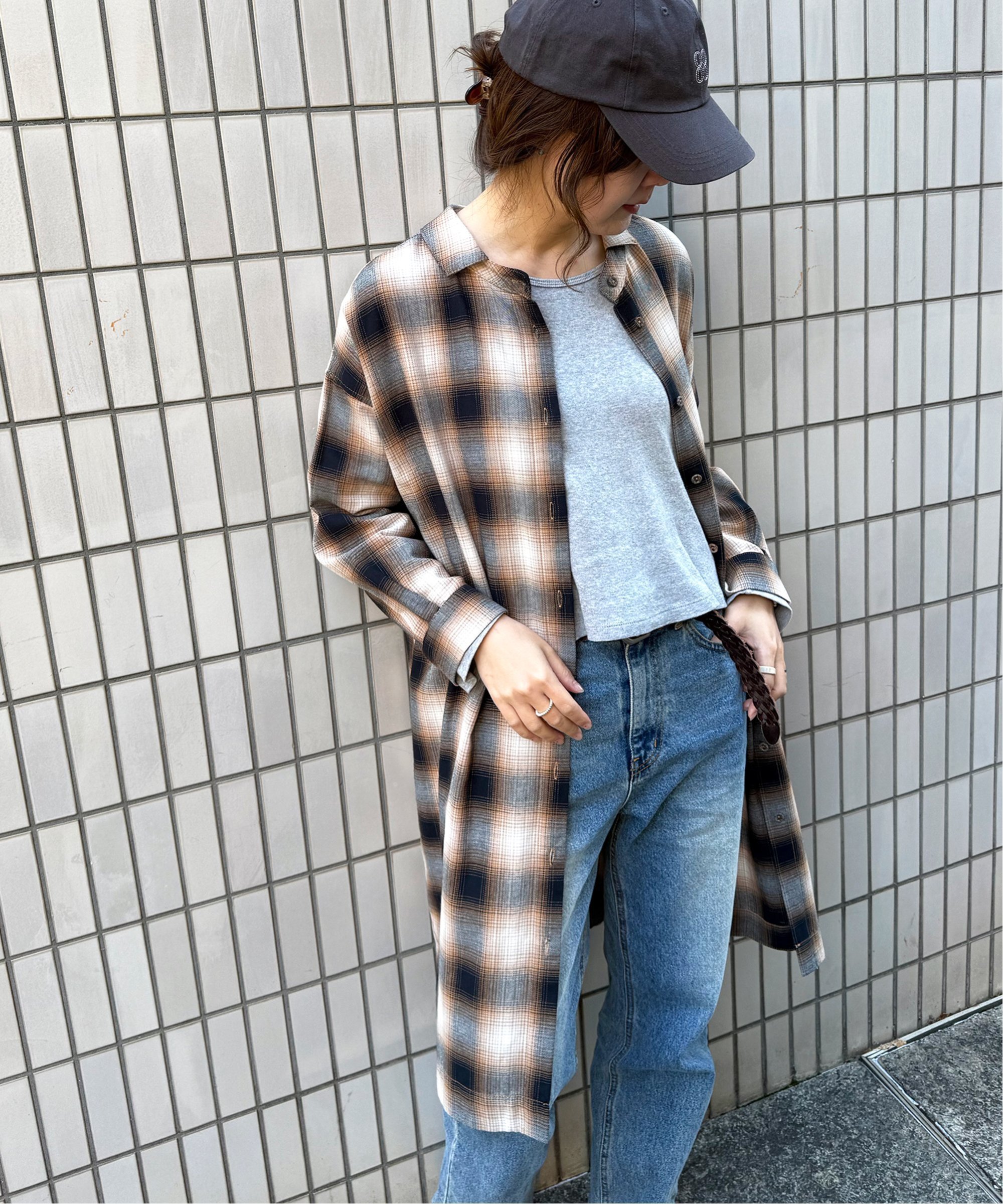 LBC with Life コットンチェック3WAYワンピース エルビーシー ワンピース・ドレス ワンピース ブラック ブラウン パープル