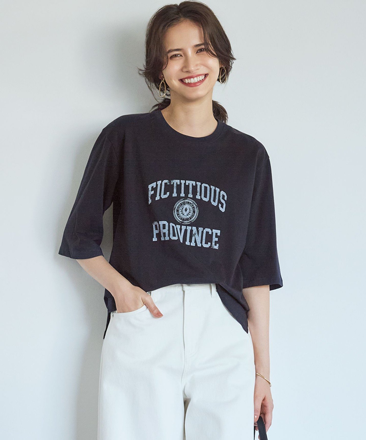 23区 L 【SLOW/一部店舗限定】MVSコットン ヴィンテージ風 ロゴTEE ニジュウサンク トップス カットソー・Tシャツ ベージュ カーキグリーン ネイビー