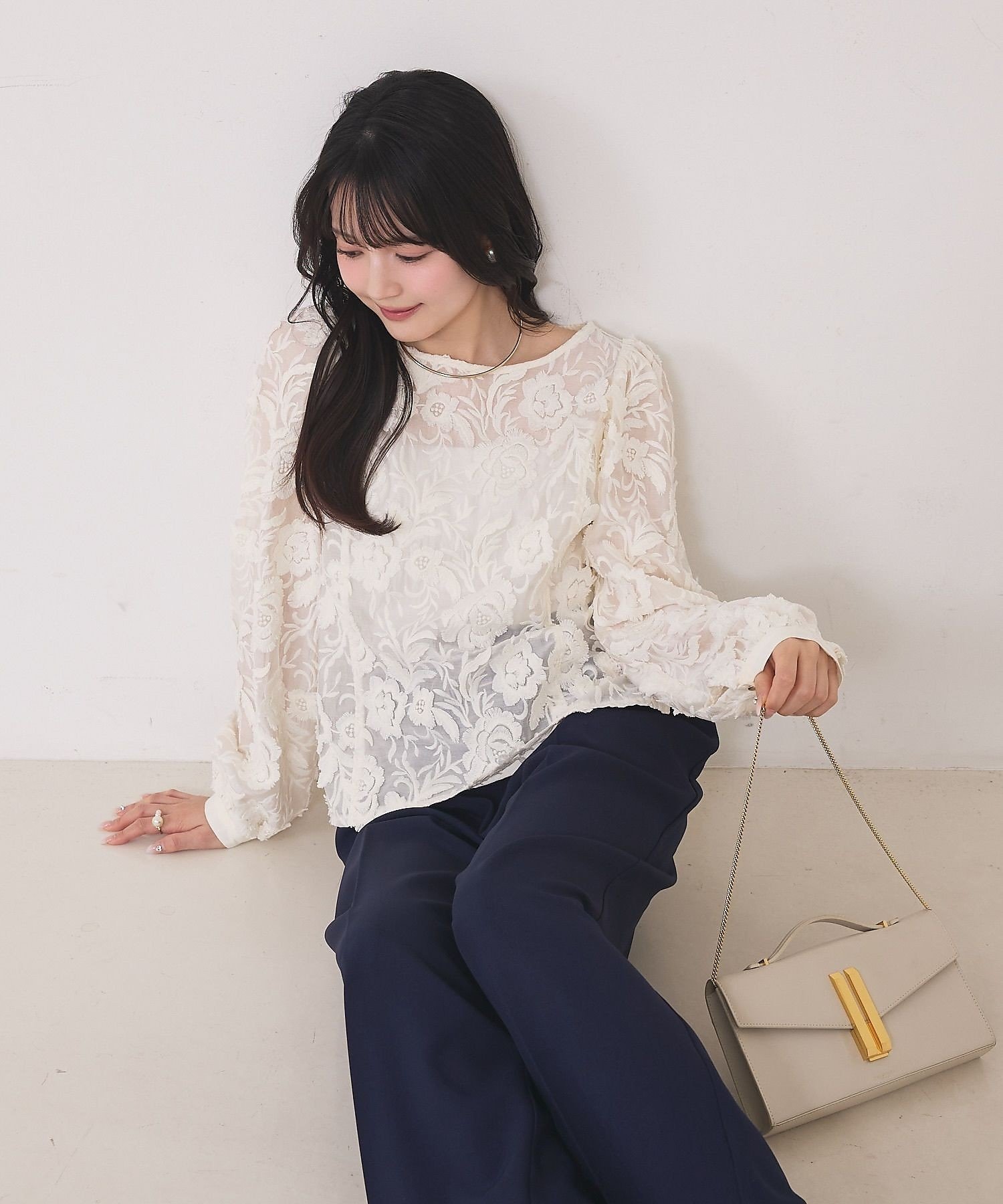 Rouge vif la cle 【一部店舗限定】【北野百笑さんコラボ】レースブラウス ルージュ・ヴィフ ラクレ トップス シャツ・ブラウス ホワイト