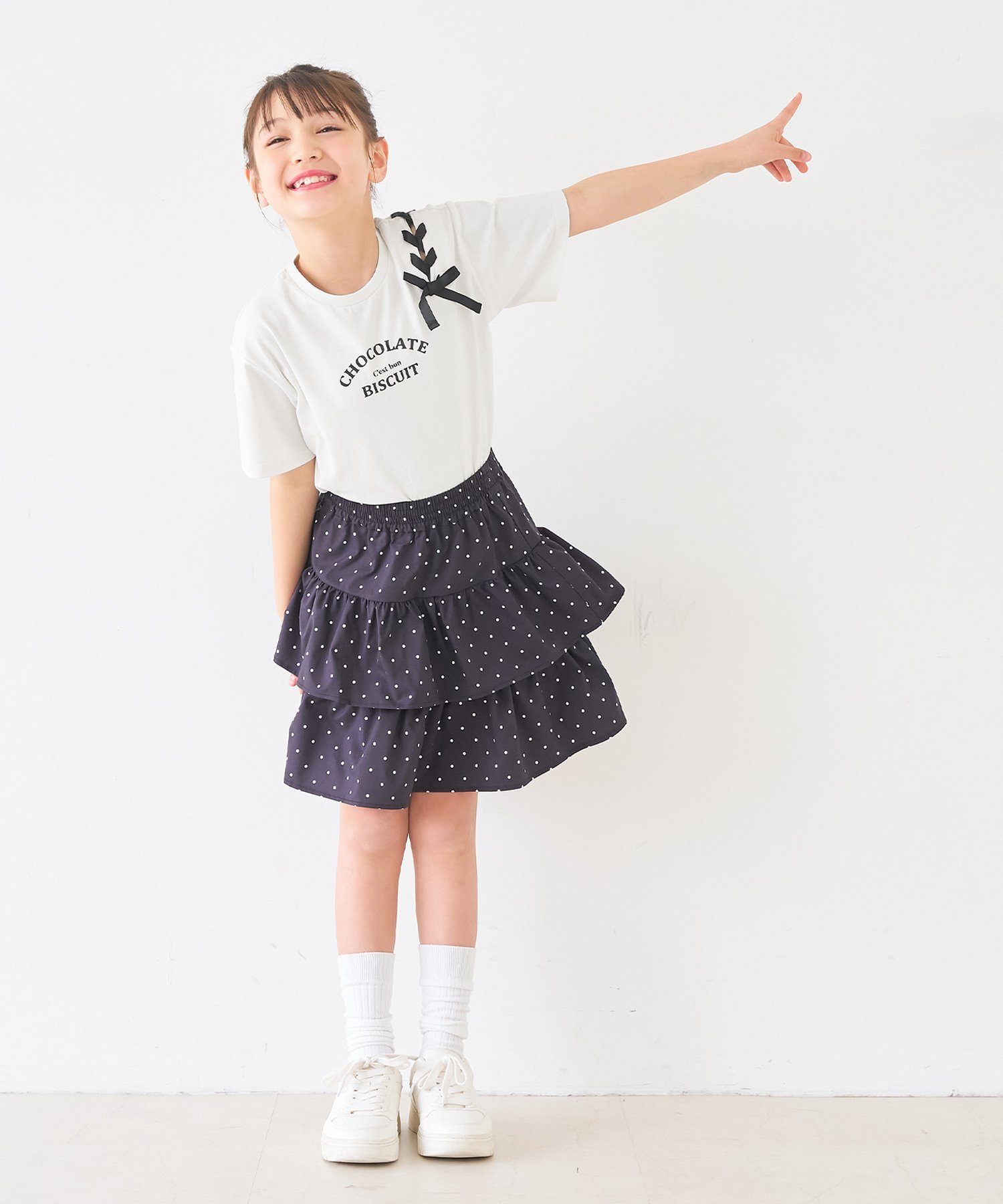 coca キッズ 肩あきレースアップTシャツ コカ トップス カットソー・Tシャツ ブラ...