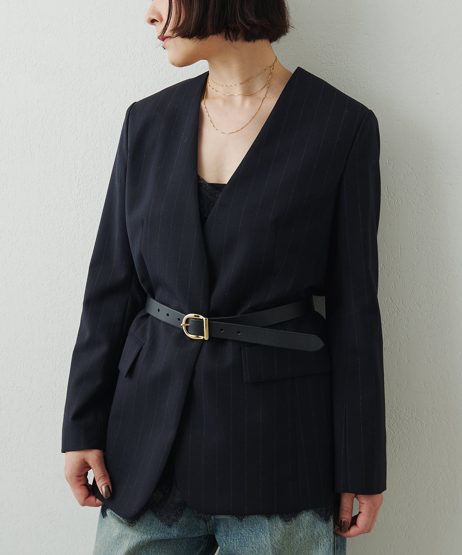 Whim Gazette ノーカラーウールジャケット ウィム ガゼット ジャケット・アウター テーラードジャケット・ブレザー ブラック ネイビー
